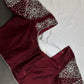 Crepe Maroon Red Silver Pearl Work Blouse - 