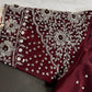 Crepe Maroon Red Silver Pearl Work Blouse - 