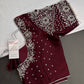 Crepe Maroon Red Silver Pearl Work Blouse - 