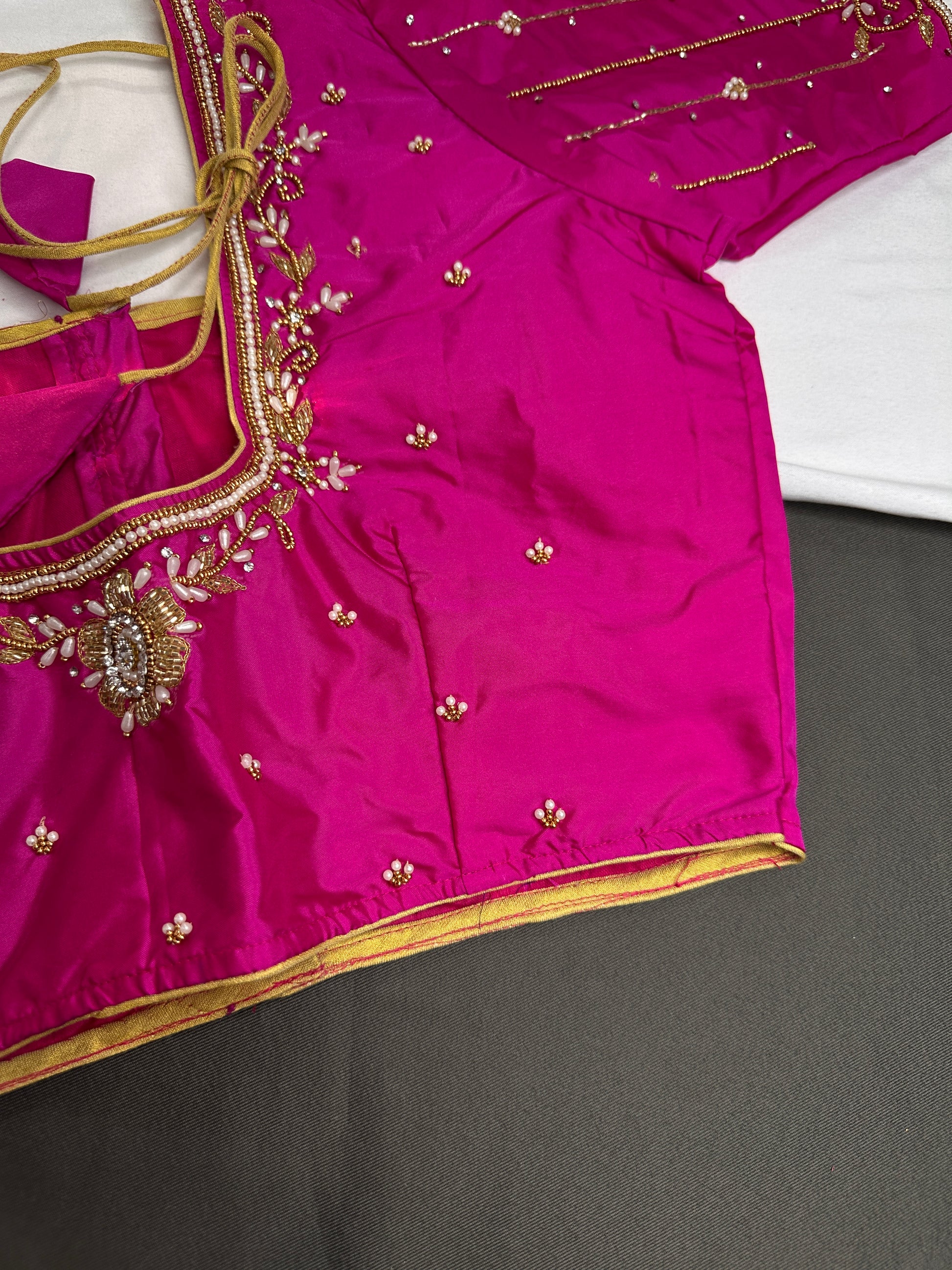 Pink Silk Maggam Aari Blouse - 