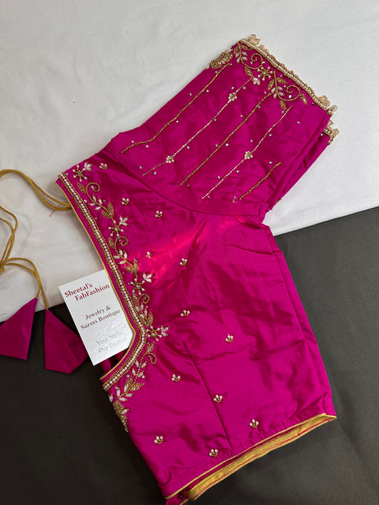 Pink Silk Maggam Aari Blouse - 