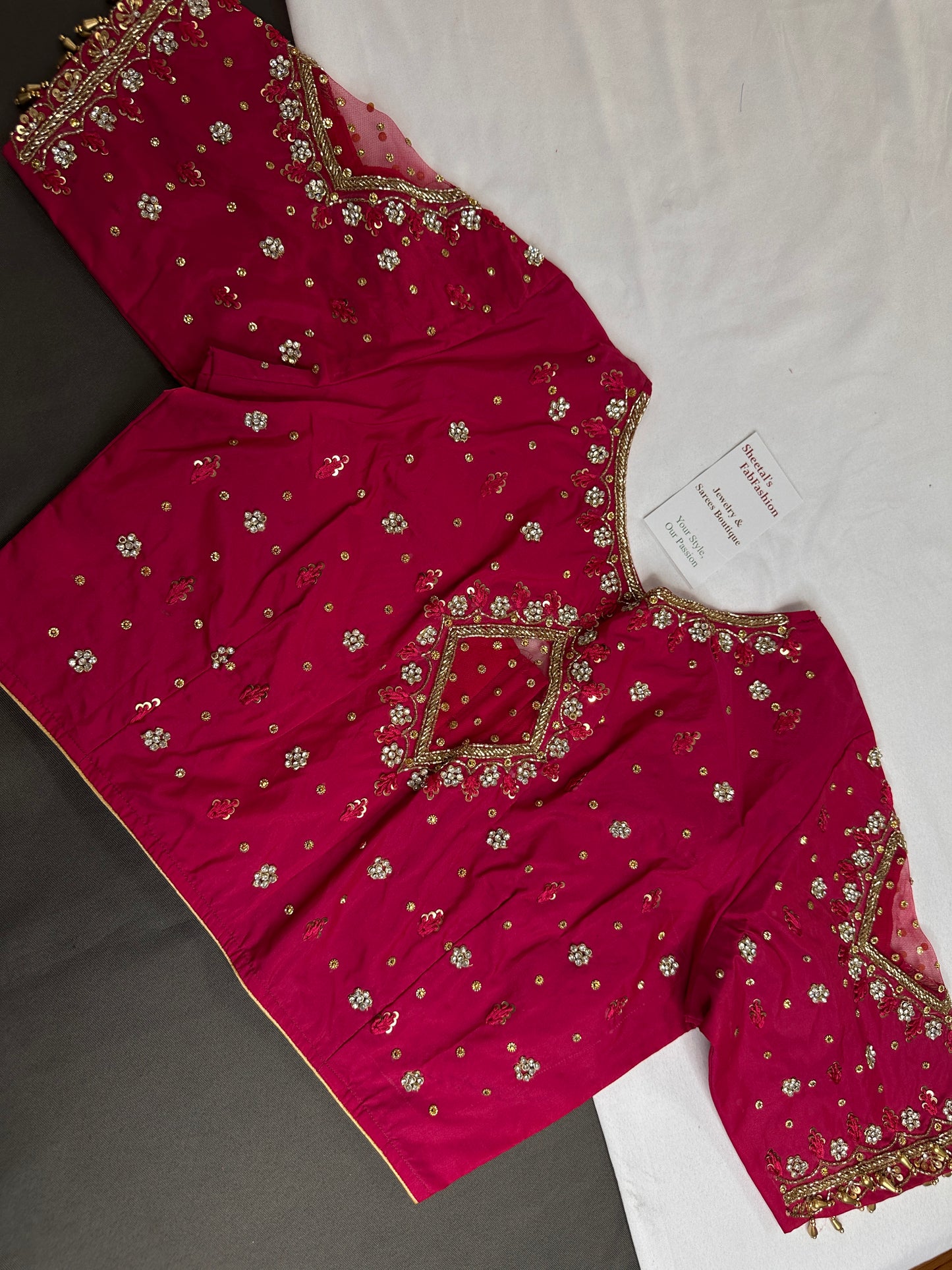 Pink Net Silk Maggam Aari Blouse - 
