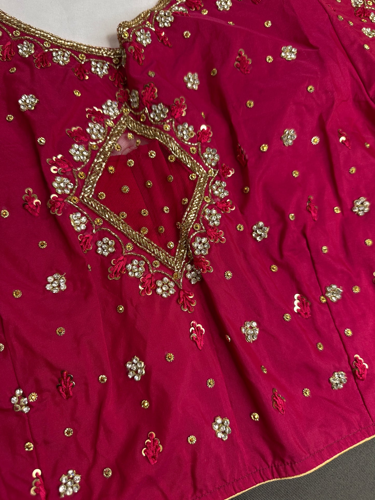 Pink Net Silk Maggam Aari Blouse - 