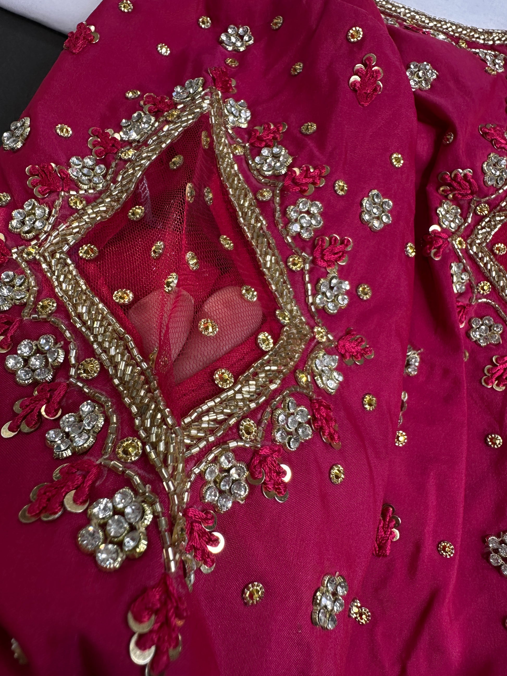 Pink Net Silk Maggam Aari Blouse - 