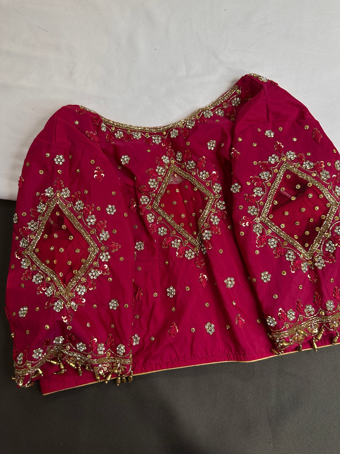 Pink Net Silk Maggam Aari Blouse - 