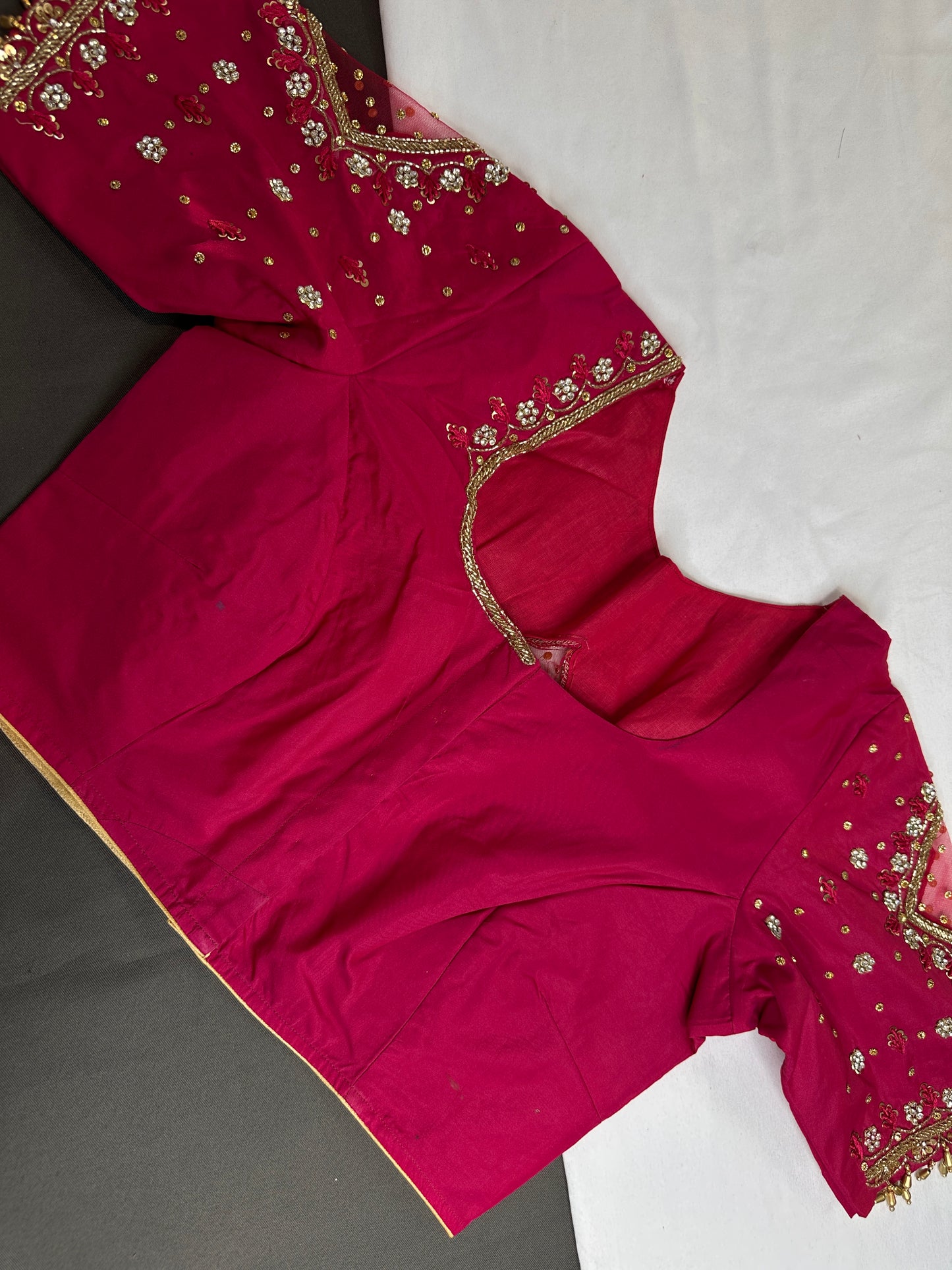 Pink Net Silk Maggam Aari Blouse - 
