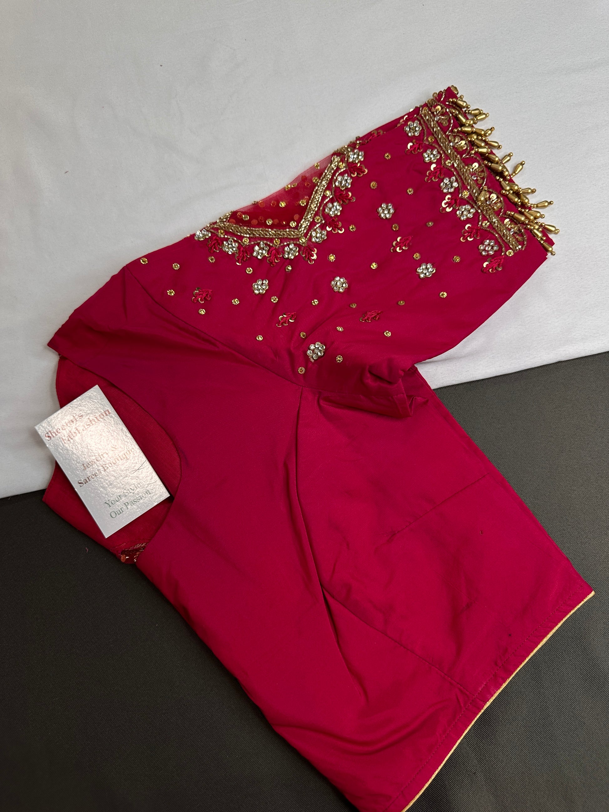 Pink Net Silk Maggam Aari Blouse - 