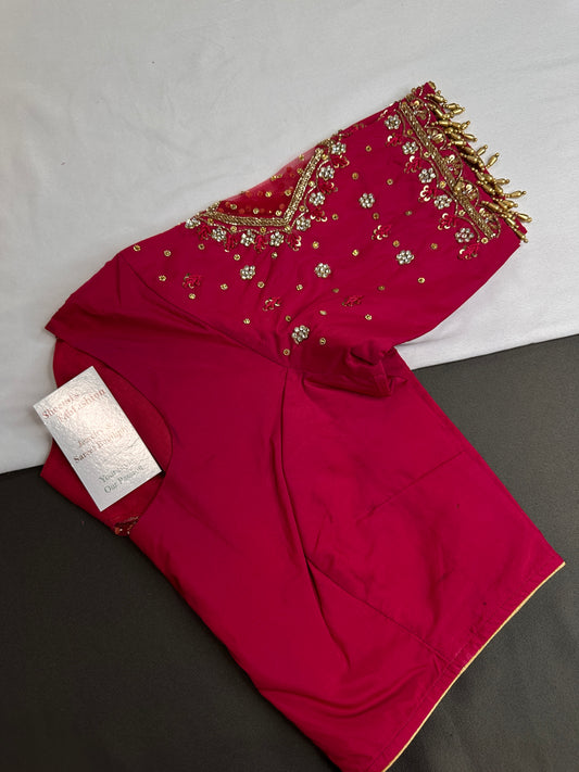 Pink Net Silk Maggam Aari Blouse - 