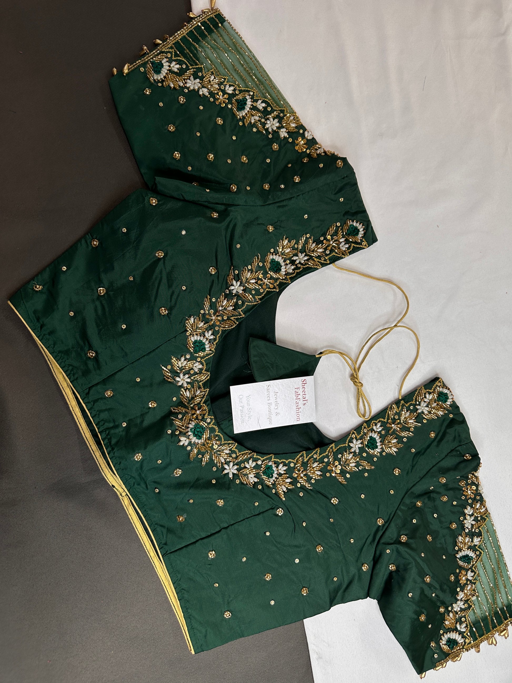 Green Silk Maggam Aari Work Blouse - 