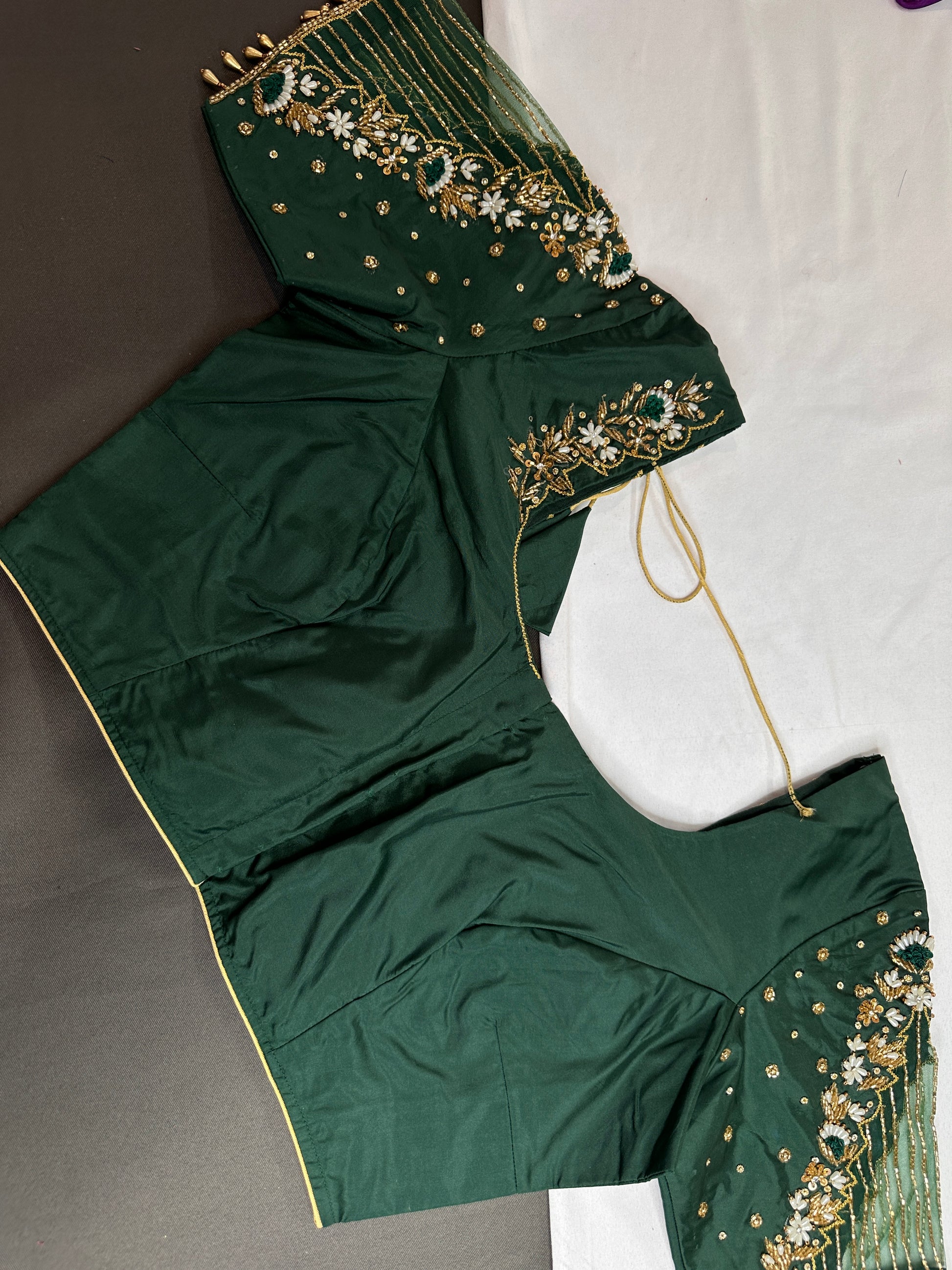 Green Silk Maggam Aari Work Blouse - 