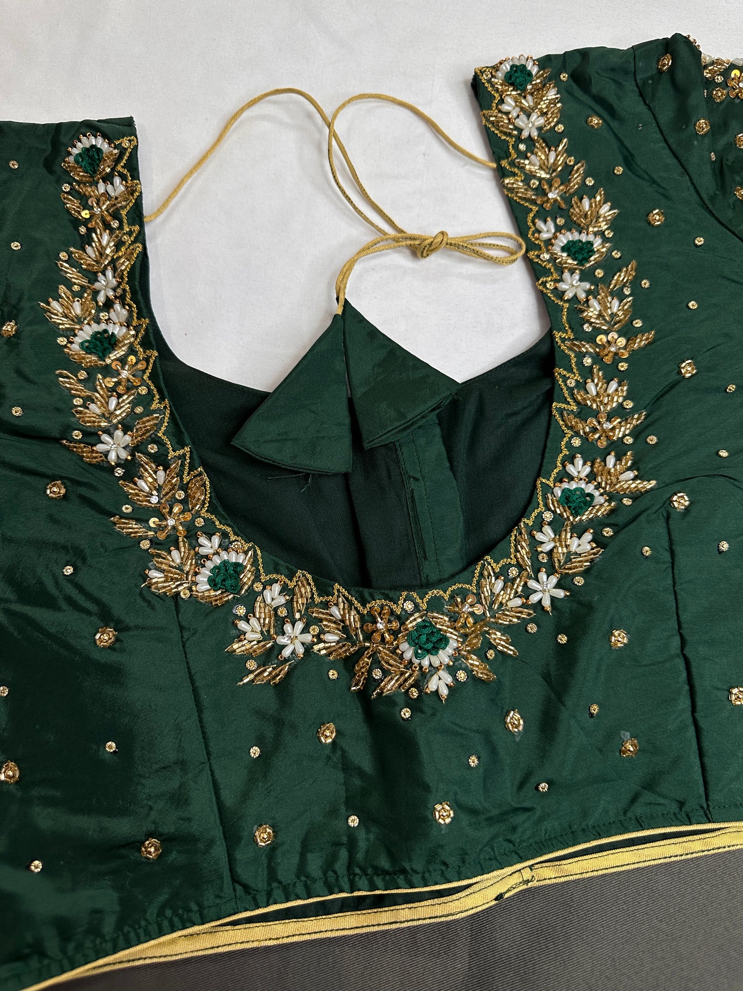 Green Silk Maggam Aari Work Blouse - 