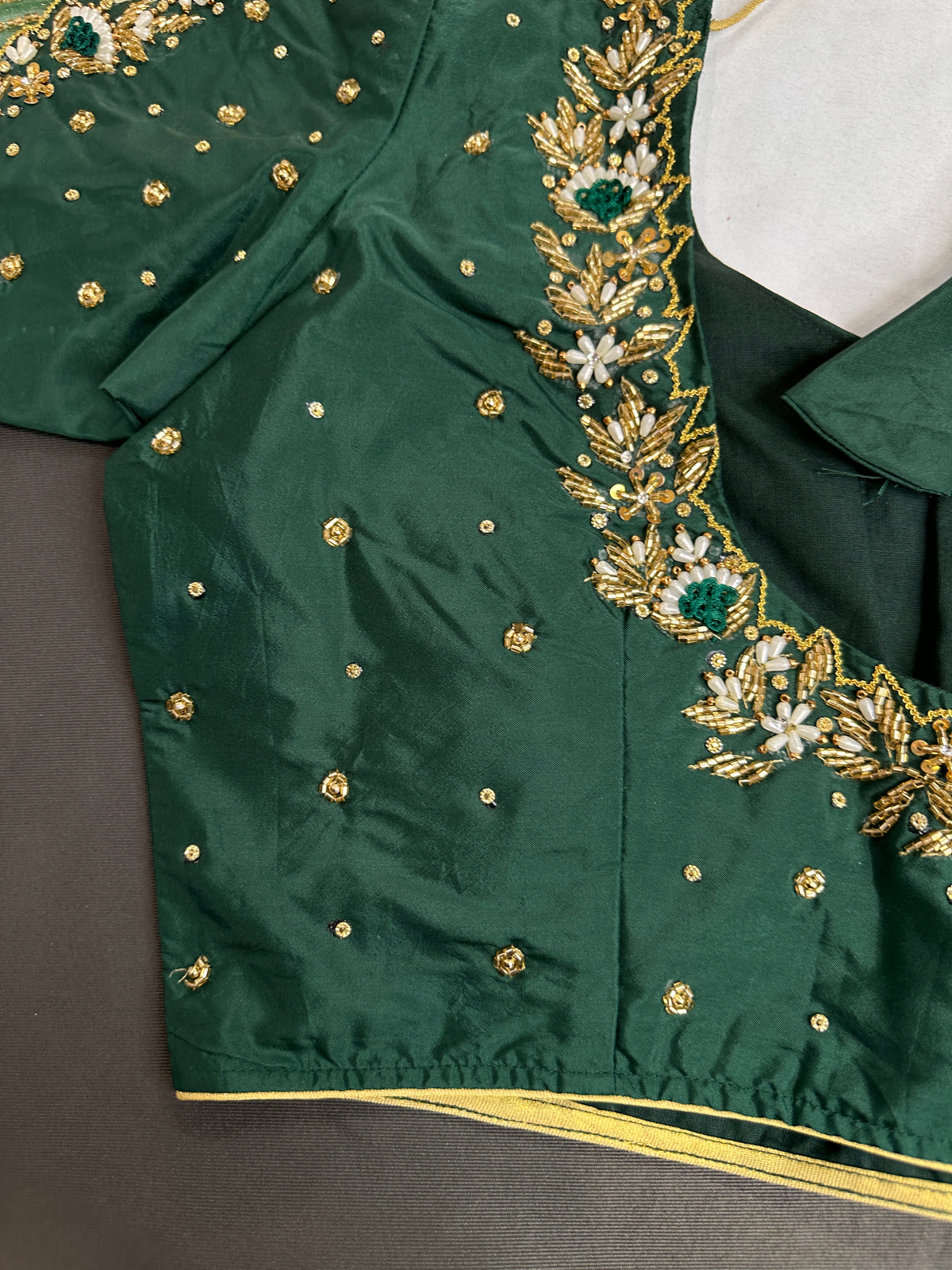 Green Silk Maggam Aari Work Blouse - 