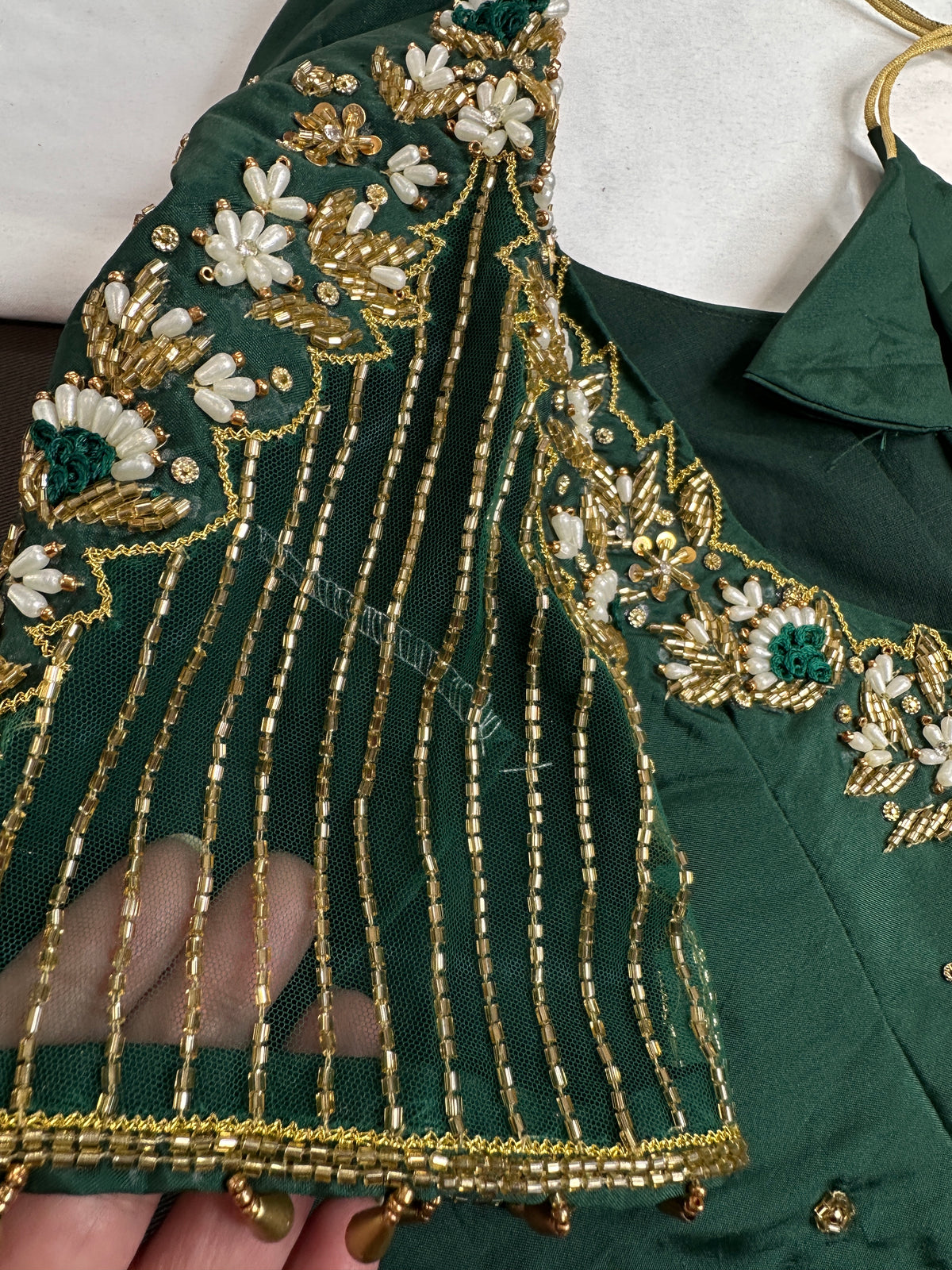 Green Silk Maggam Aari Work Blouse - 