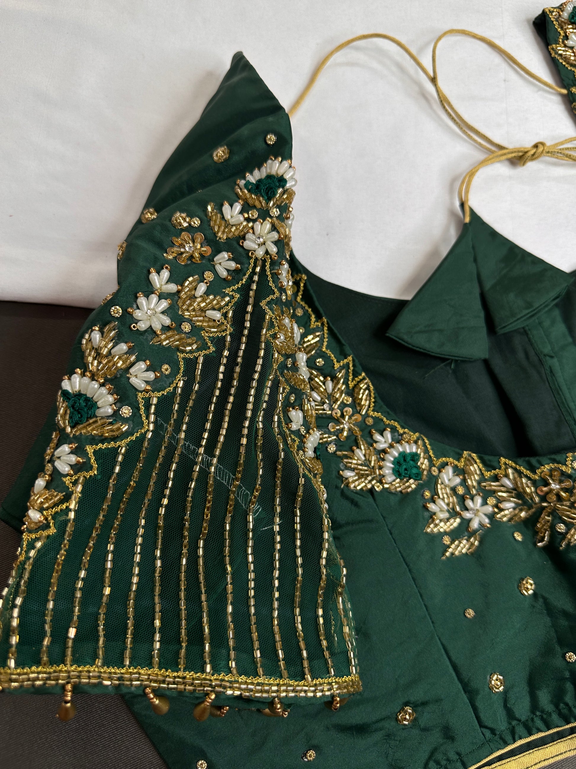 Green Silk Maggam Aari Work Blouse - 