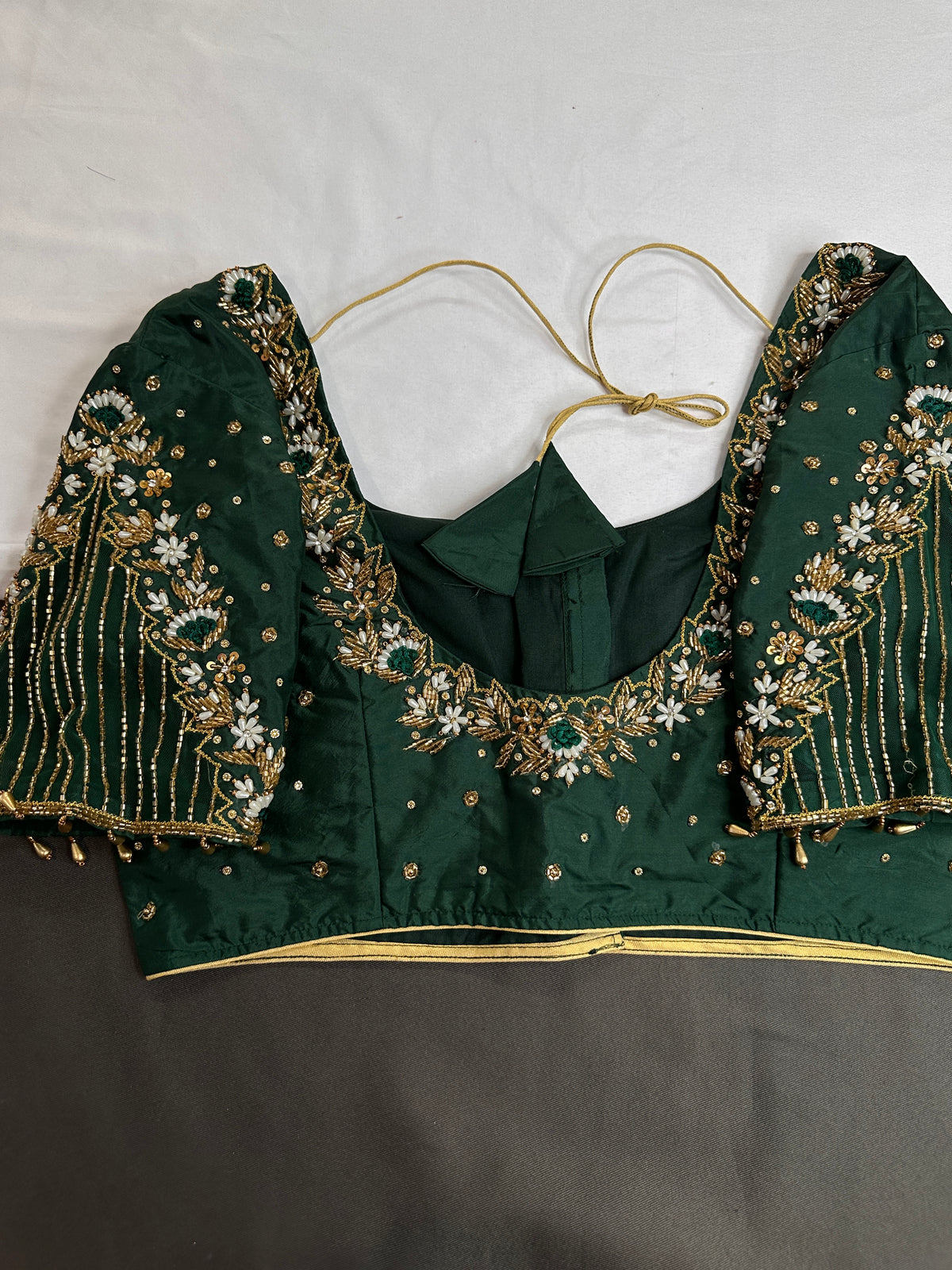 Green Silk Maggam Aari Work Blouse - 