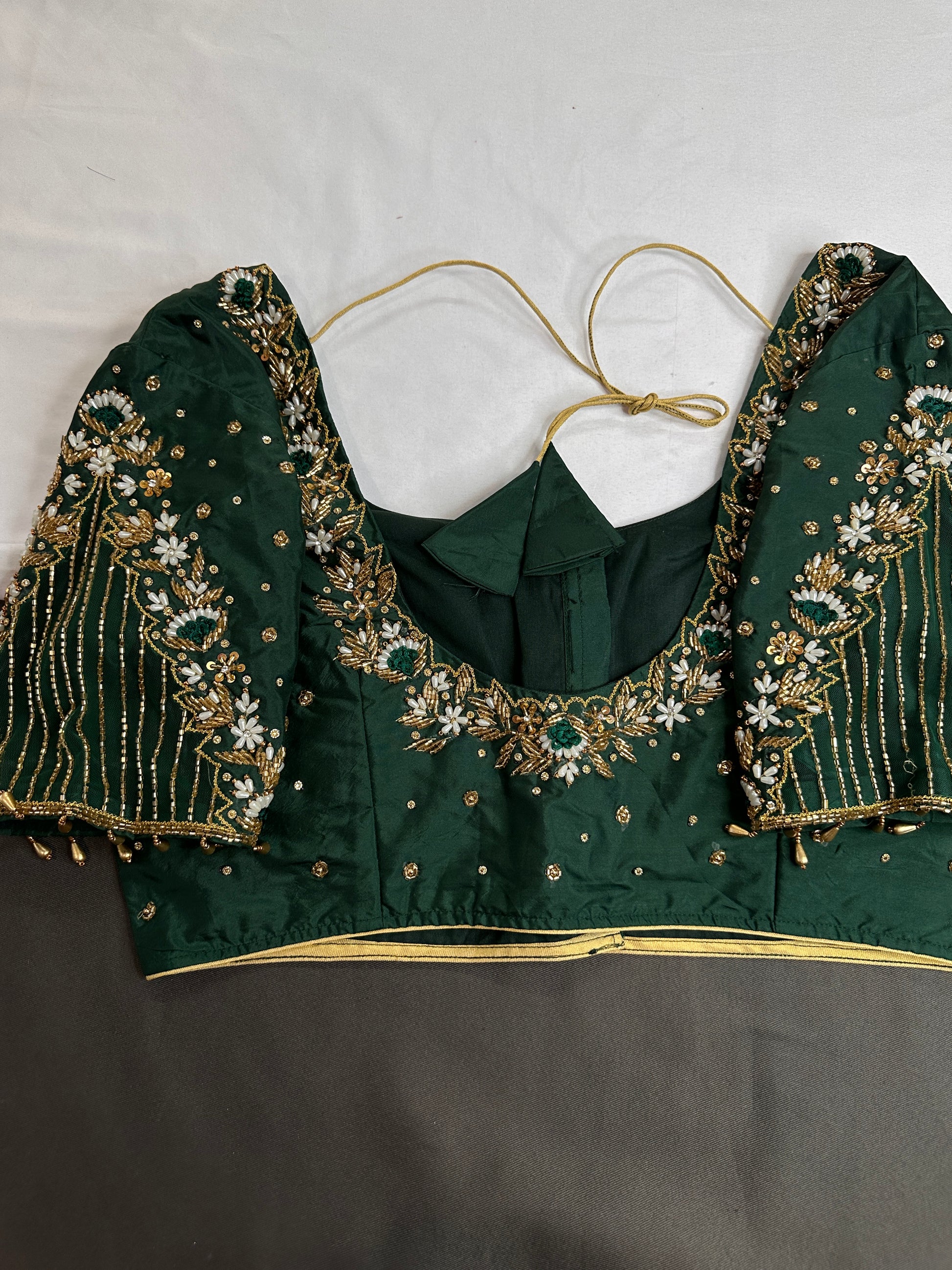 Green Silk Maggam Aari Work Blouse - 