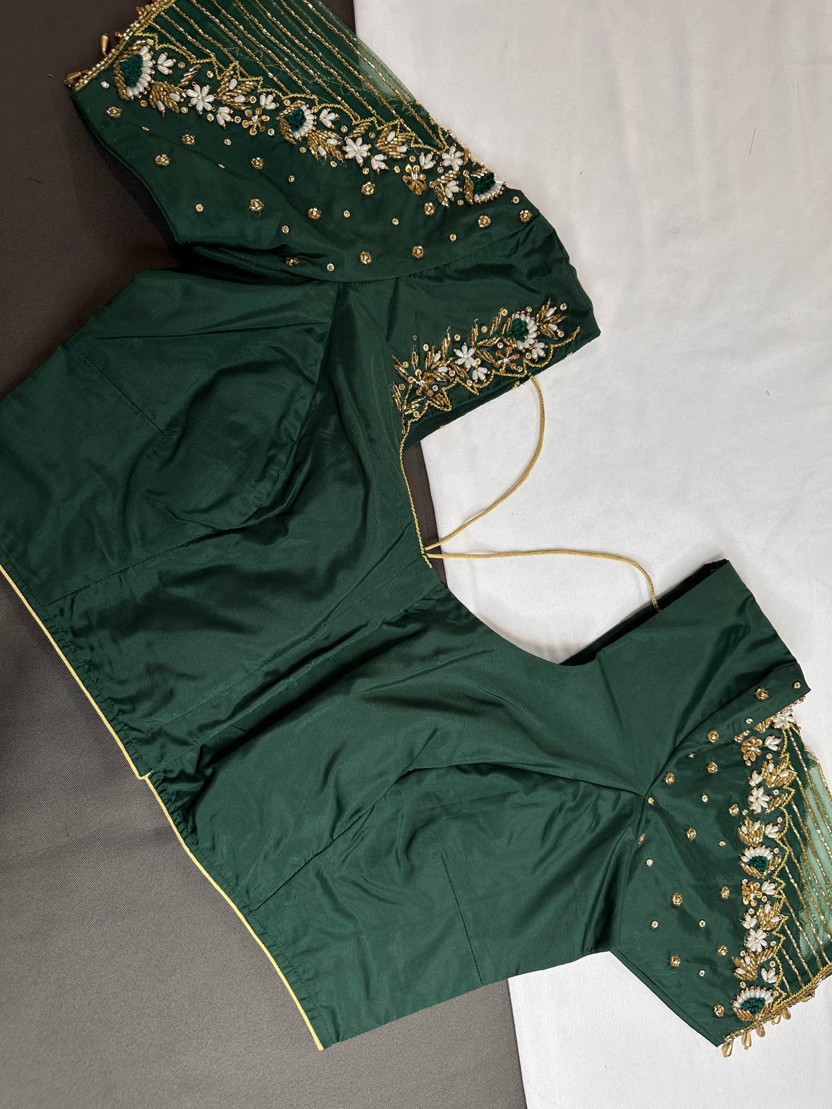 Green Silk Maggam Aari Work Blouse - 
