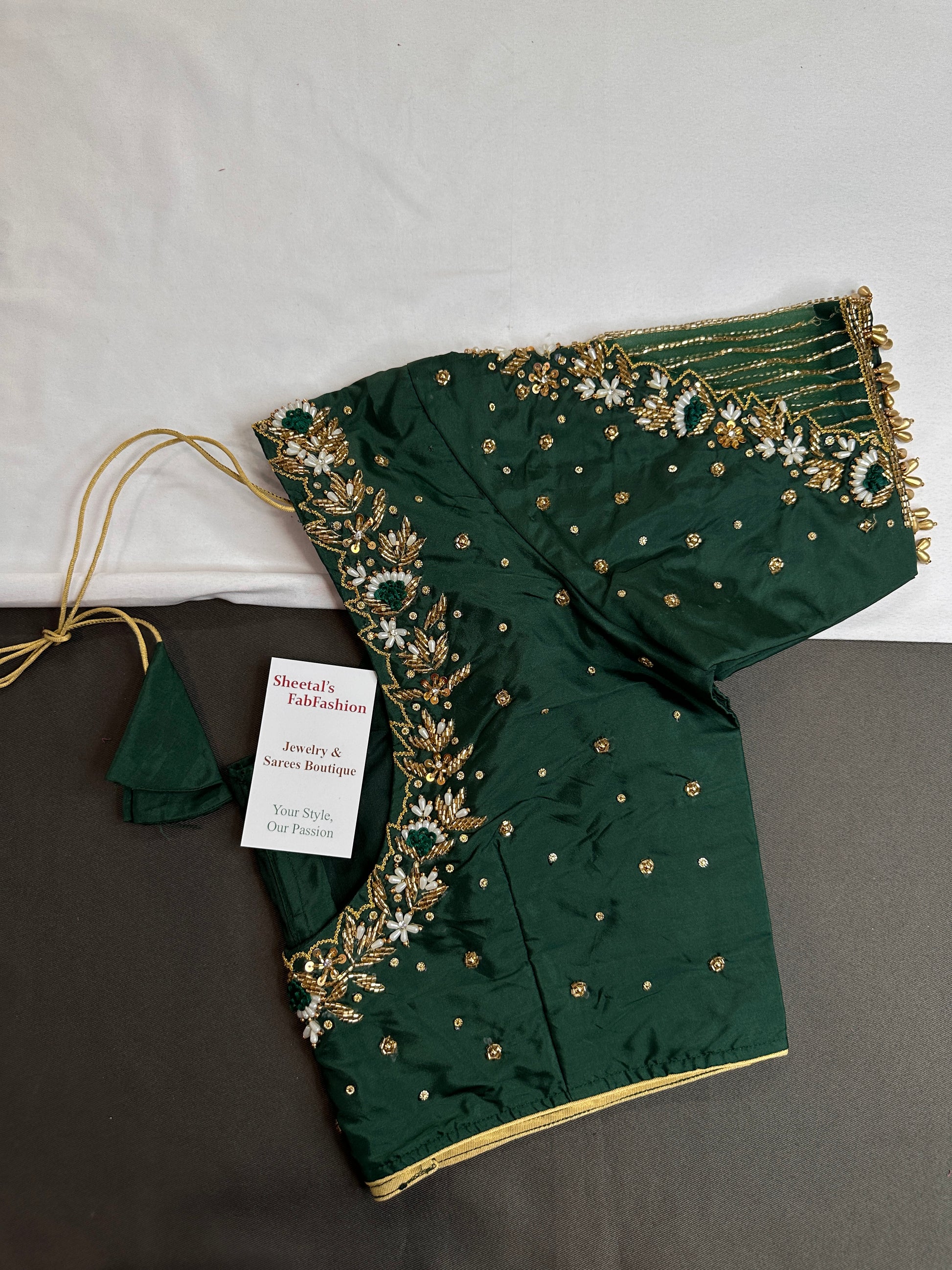 Green Silk Maggam Aari Work Blouse - 