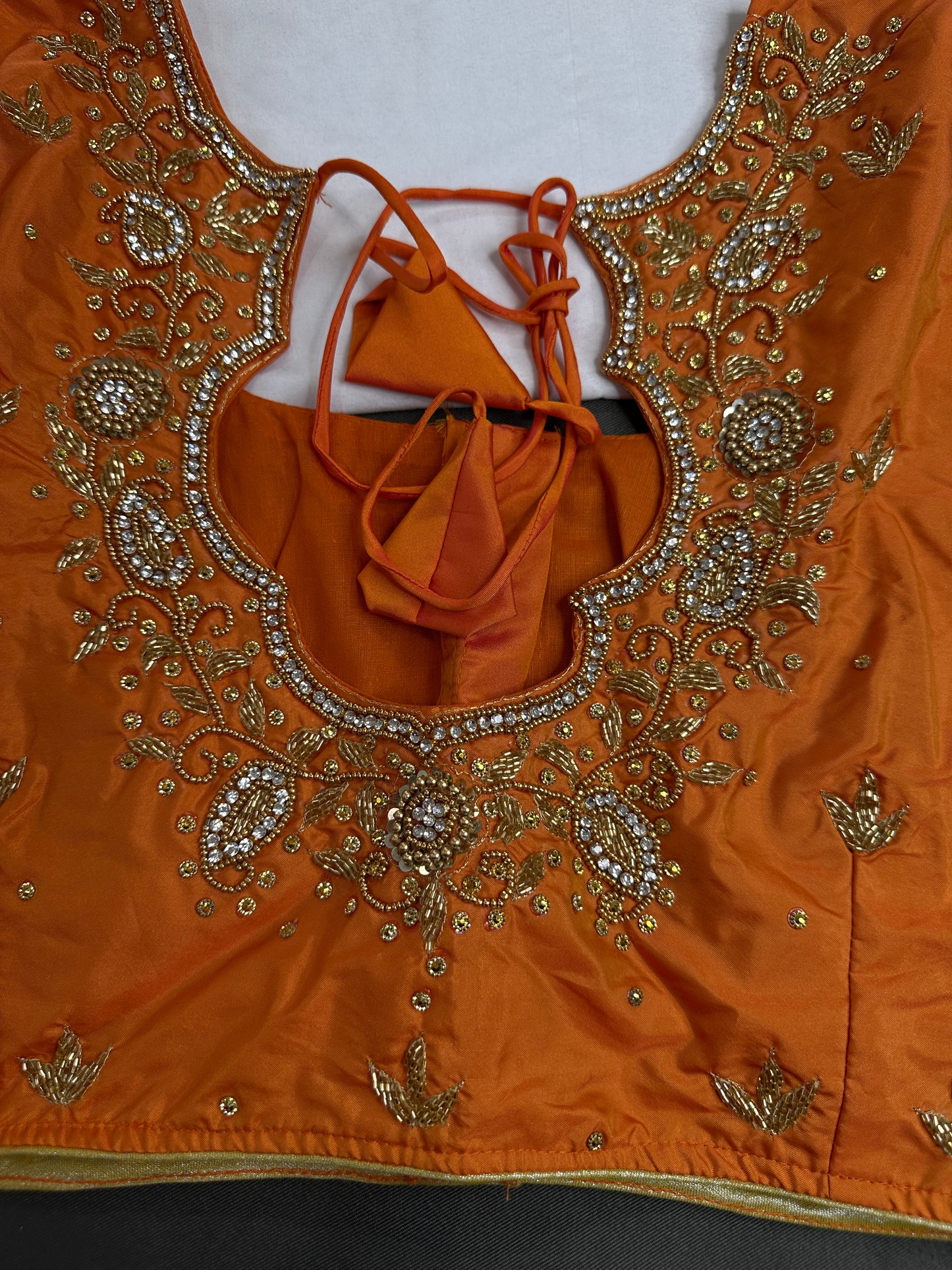 Orange Silk Maggam Aari Work Blouse - 