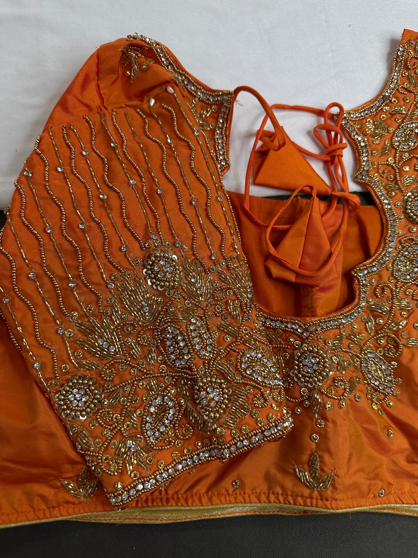 Orange Silk Maggam Aari Work Blouse - 