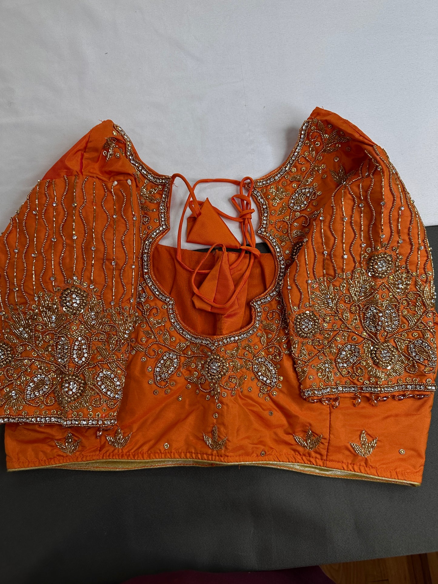 Orange Silk Maggam Aari Work Blouse - 