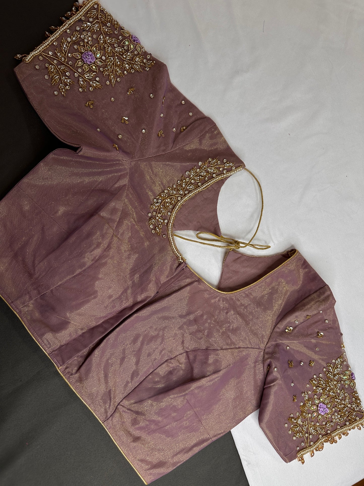 Lavender Tissue Silk Maggam Aari Work Blouse - 