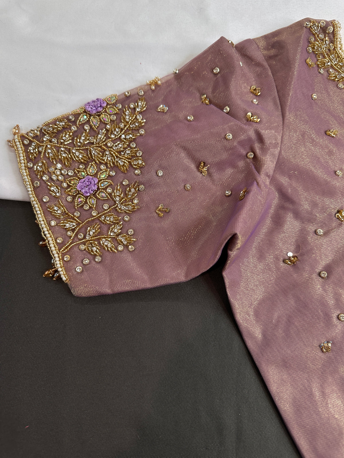 Lavender Tissue Silk Maggam Aari Work Blouse - 