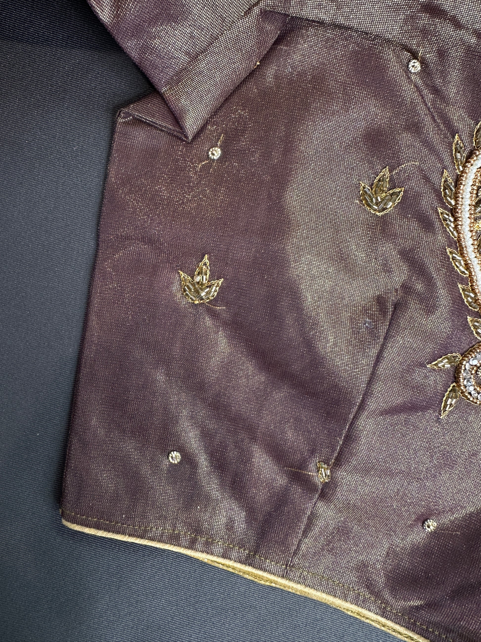 Lavender Tissue Silk Maggam Aari Work Blouse - 