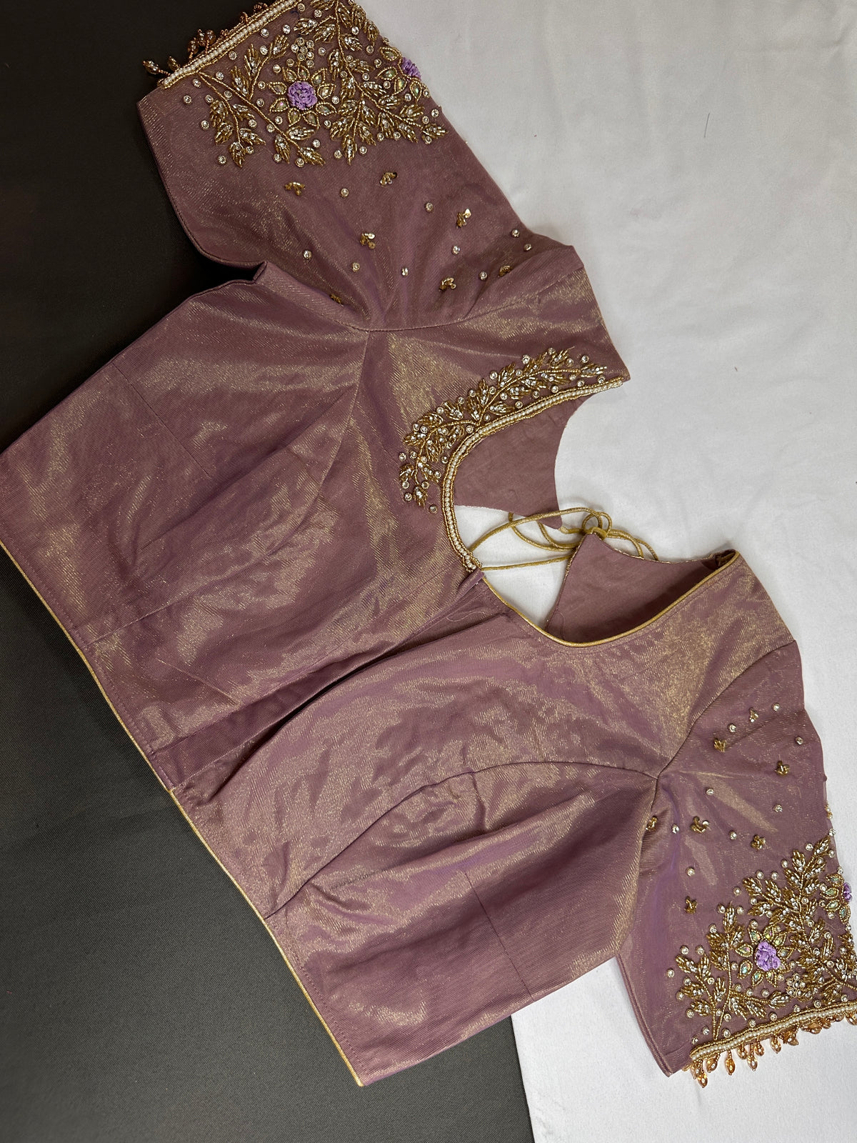 Lavender Tissue Silk Maggam Aari Work Blouse - 