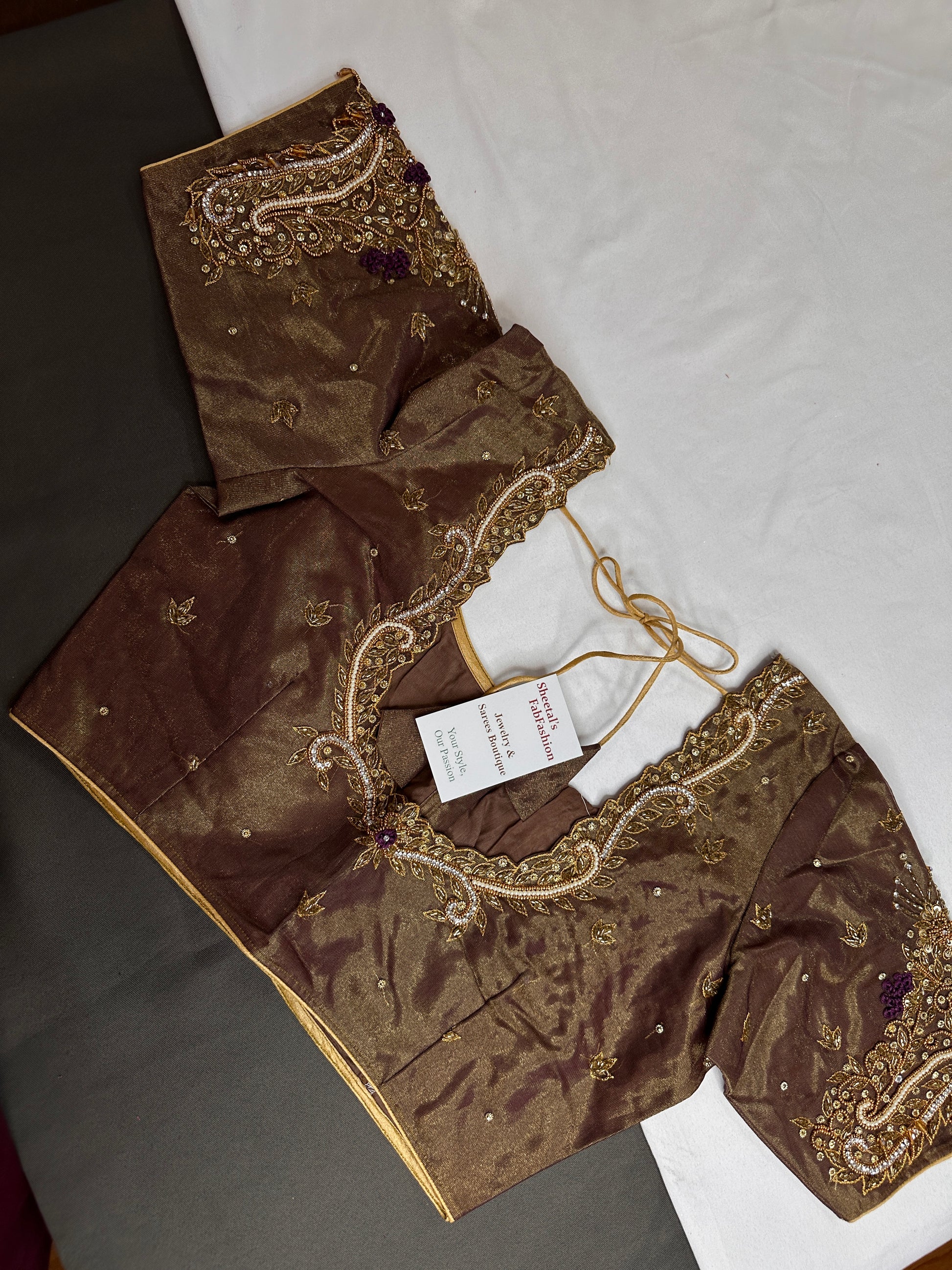 Copper Tissue Silk Maggam Aari Work Blouse - 