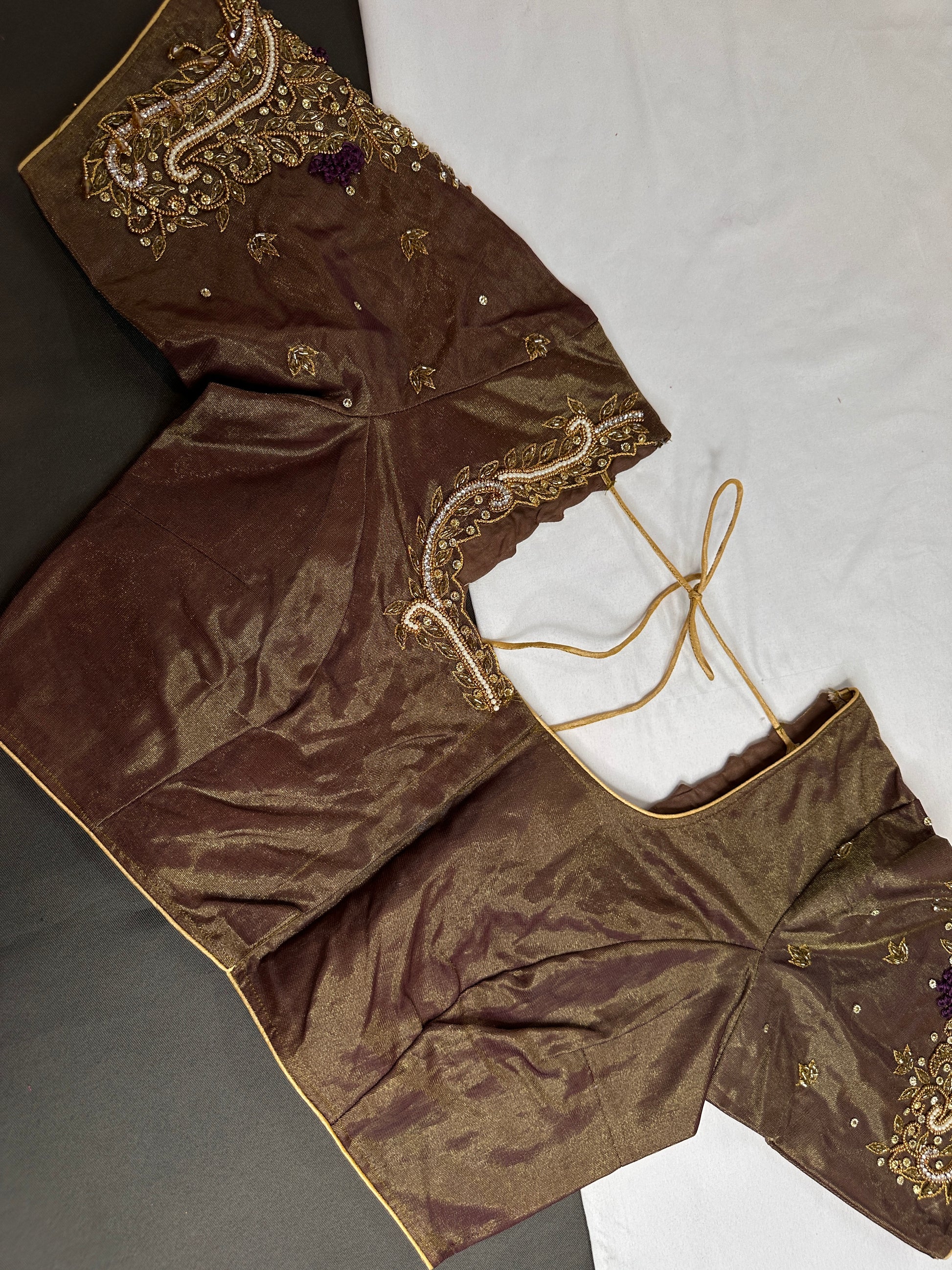Copper Tissue Silk Maggam Aari Work Blouse - 