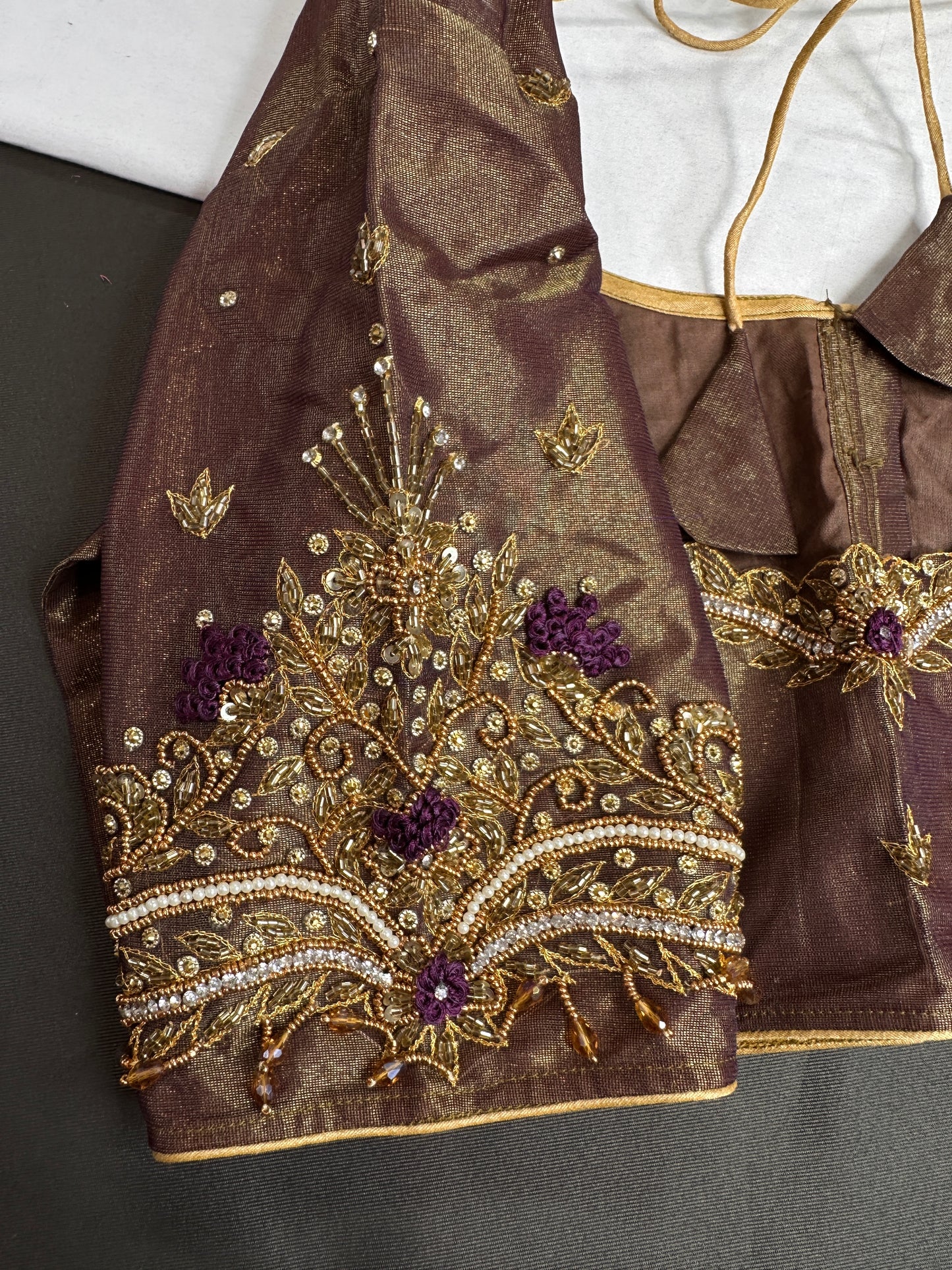 Copper Tissue Silk Maggam Aari Work Blouse - 