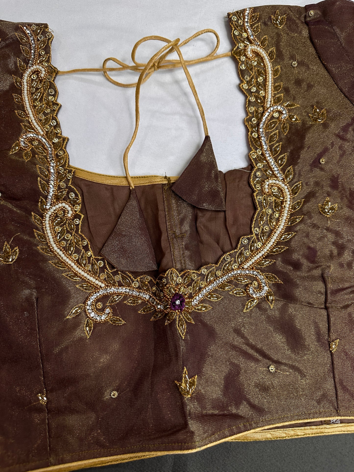 Copper Tissue Silk Maggam Aari Work Blouse - 