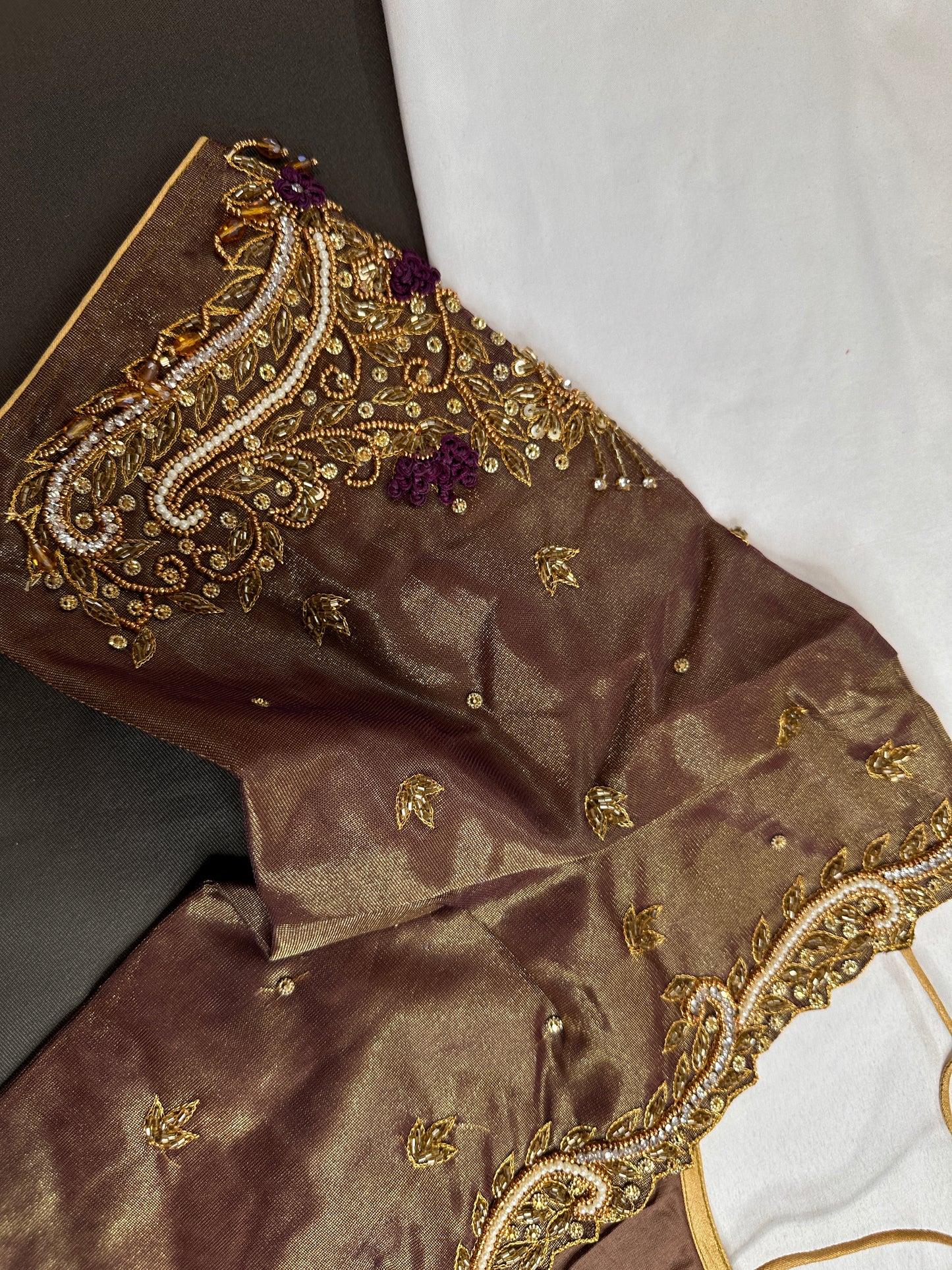 Copper Tissue Silk Maggam Aari Work Blouse - 