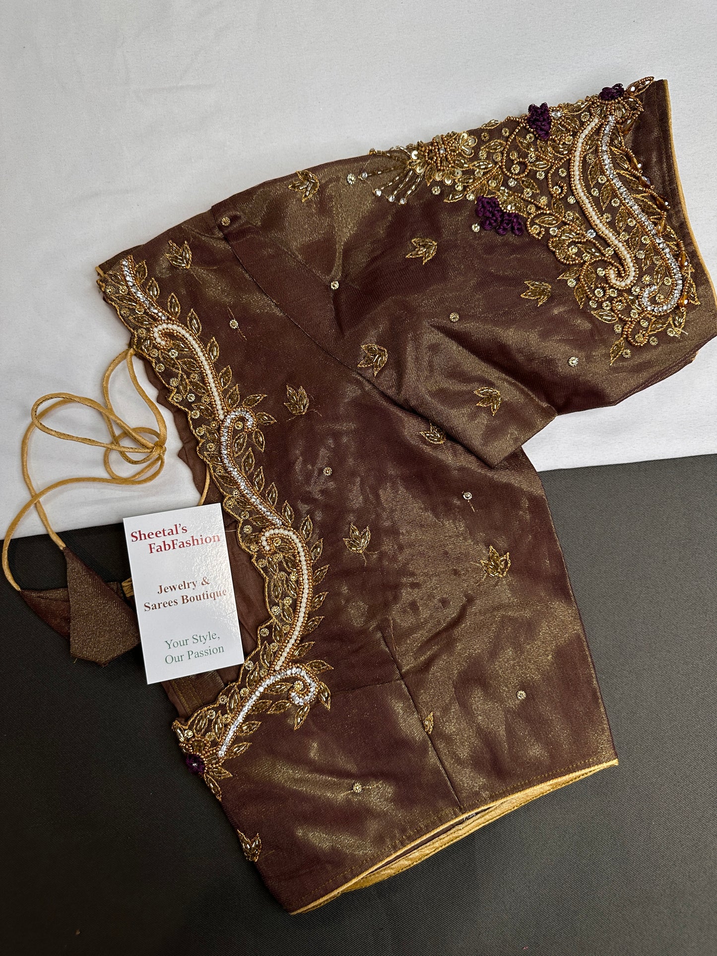 Copper Tissue Silk Maggam Aari Work Blouse - 