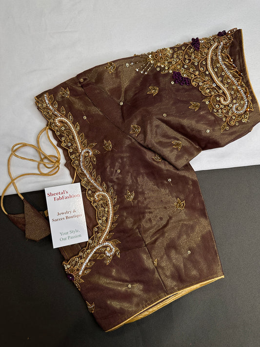 Copper Tissue Silk Maggam Aari Work Blouse - 