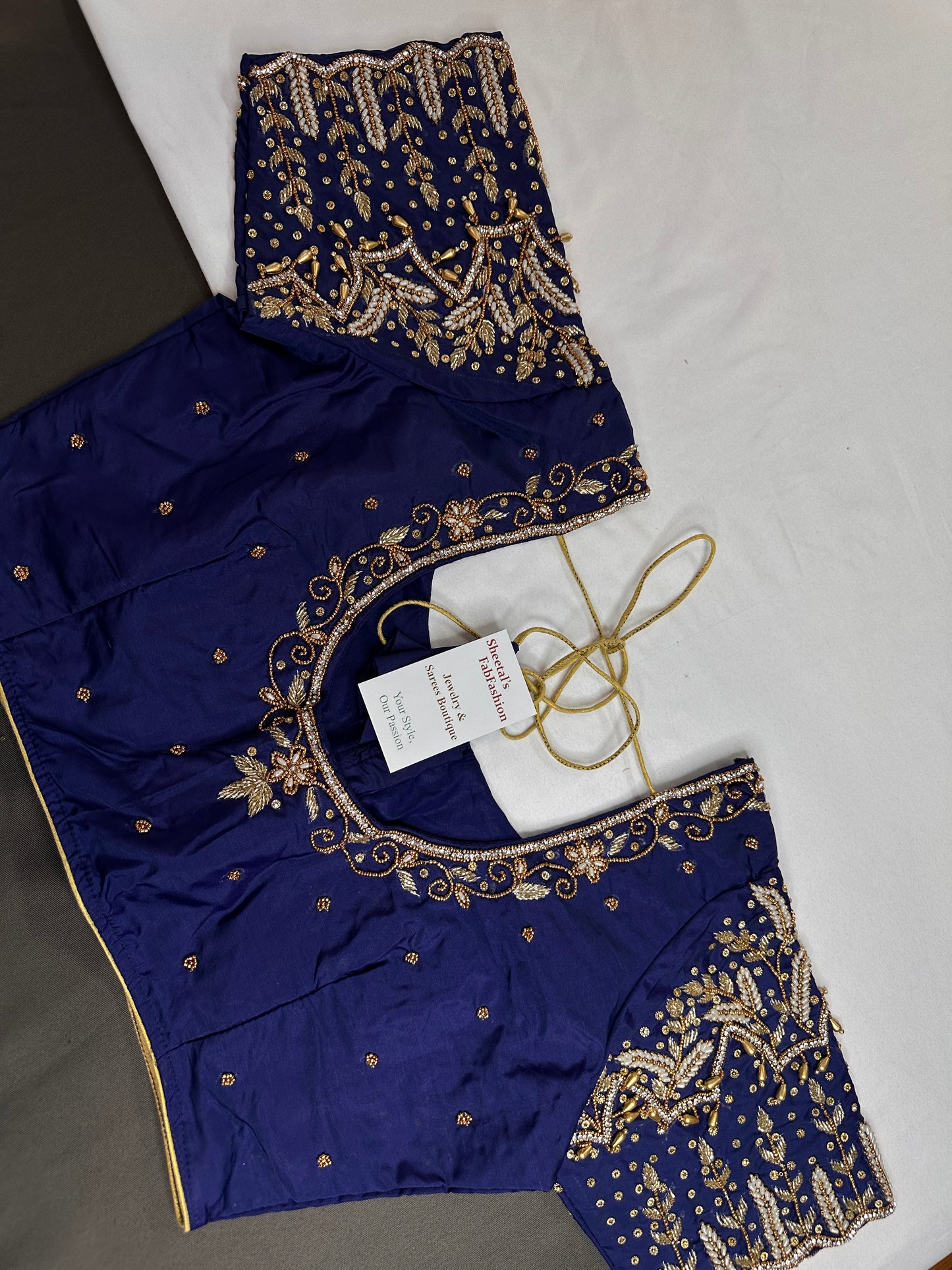 Blue Silk Maggam Aari Work Blouse - 