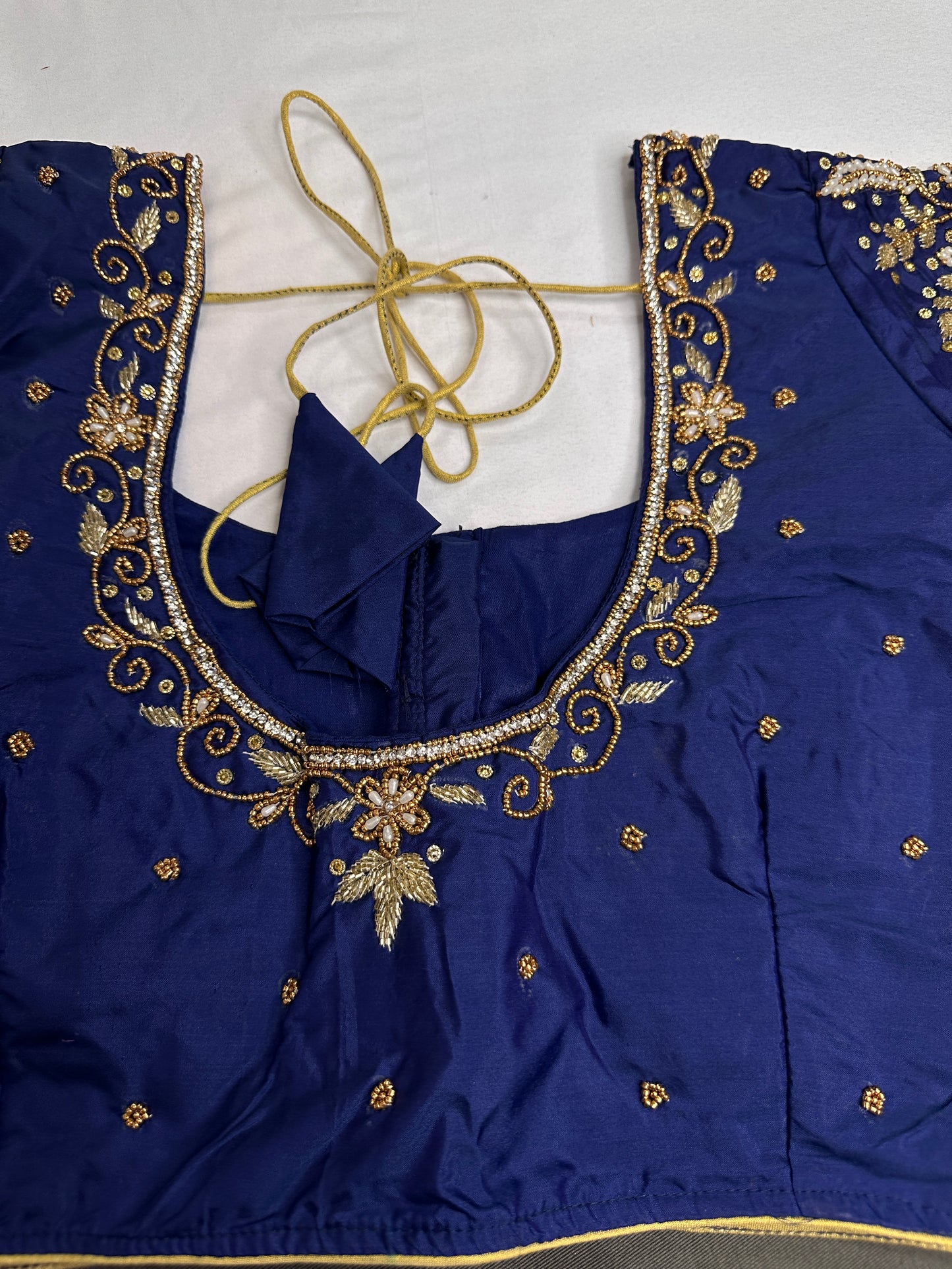 Blue Silk Maggam Aari Work Blouse - 