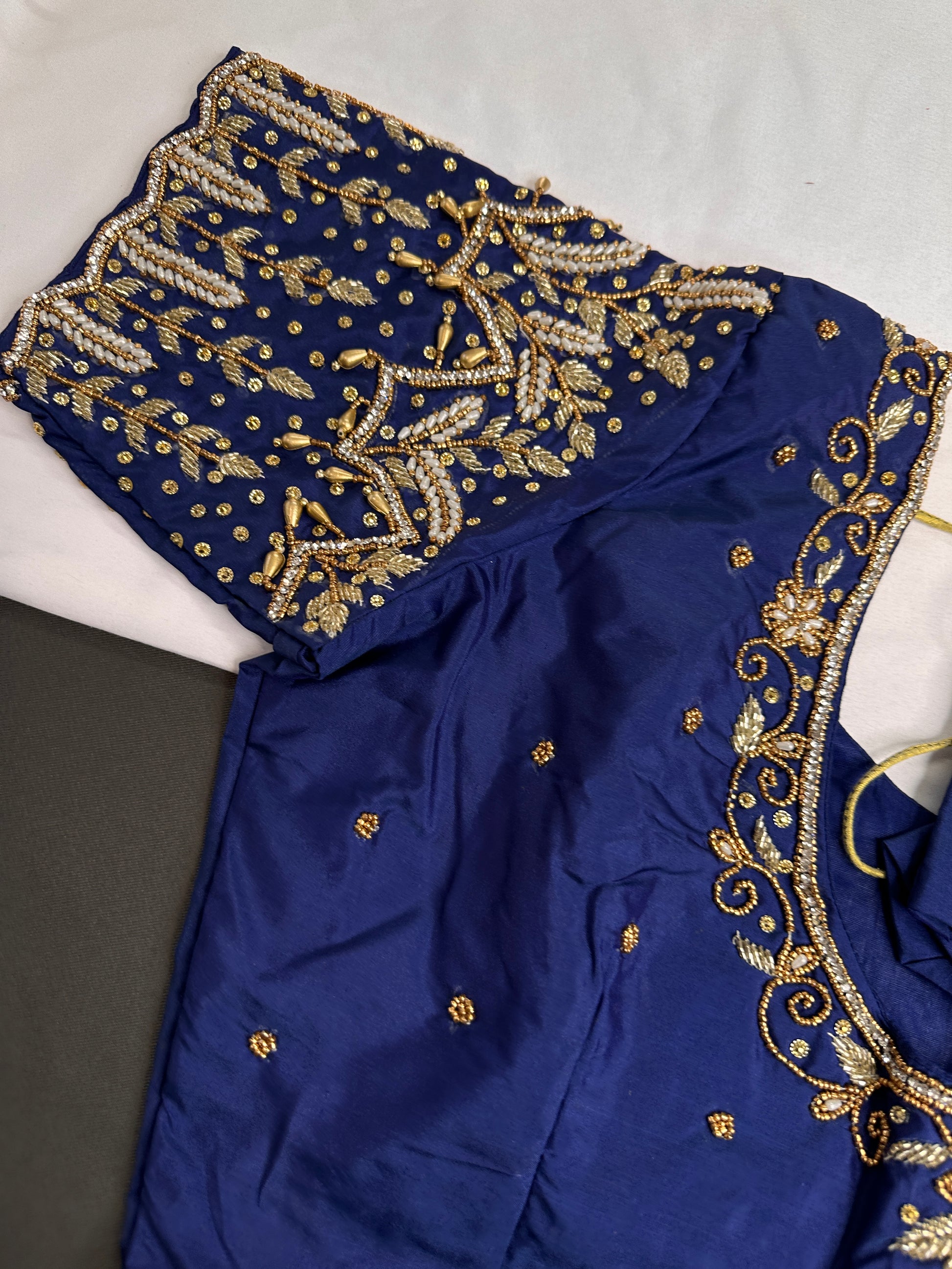 Blue Silk Maggam Aari Work Blouse - 