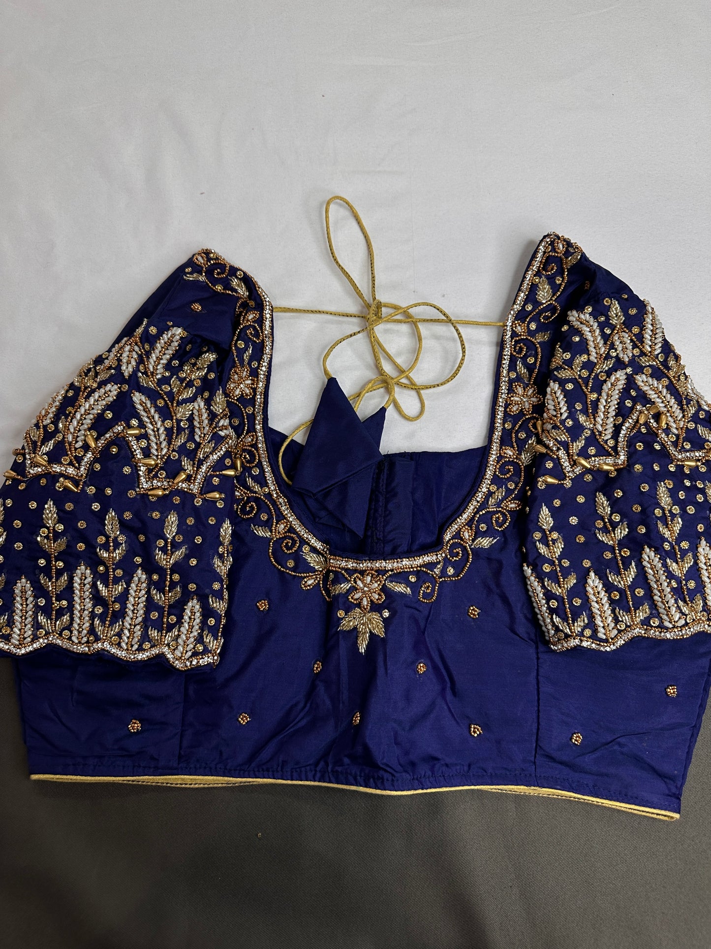 Blue Silk Maggam Aari Work Blouse - 