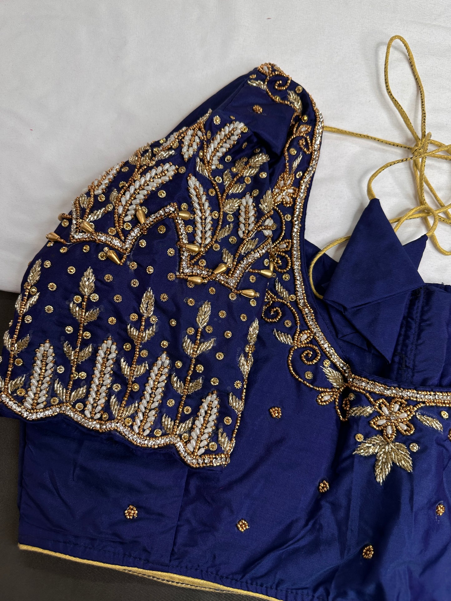 Blue Silk Maggam Aari Work Blouse - 