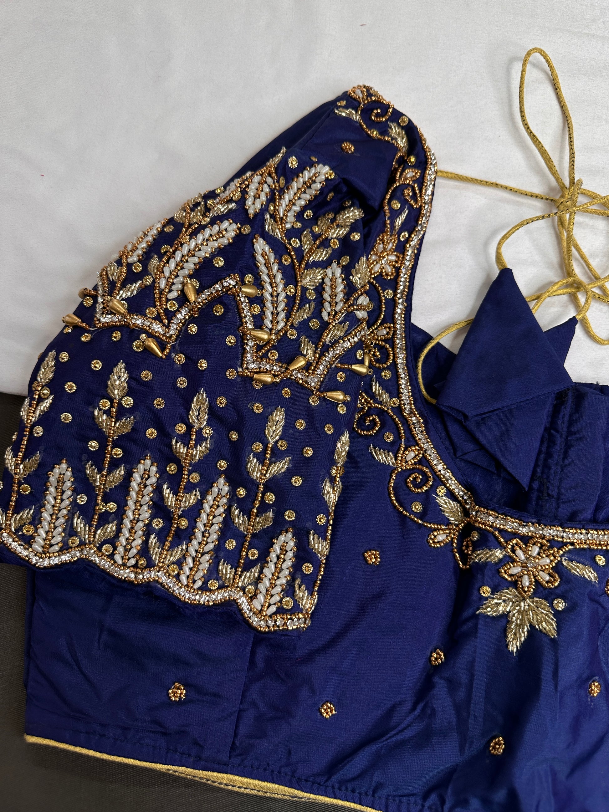 Blue Silk Maggam Aari Work Blouse - 
