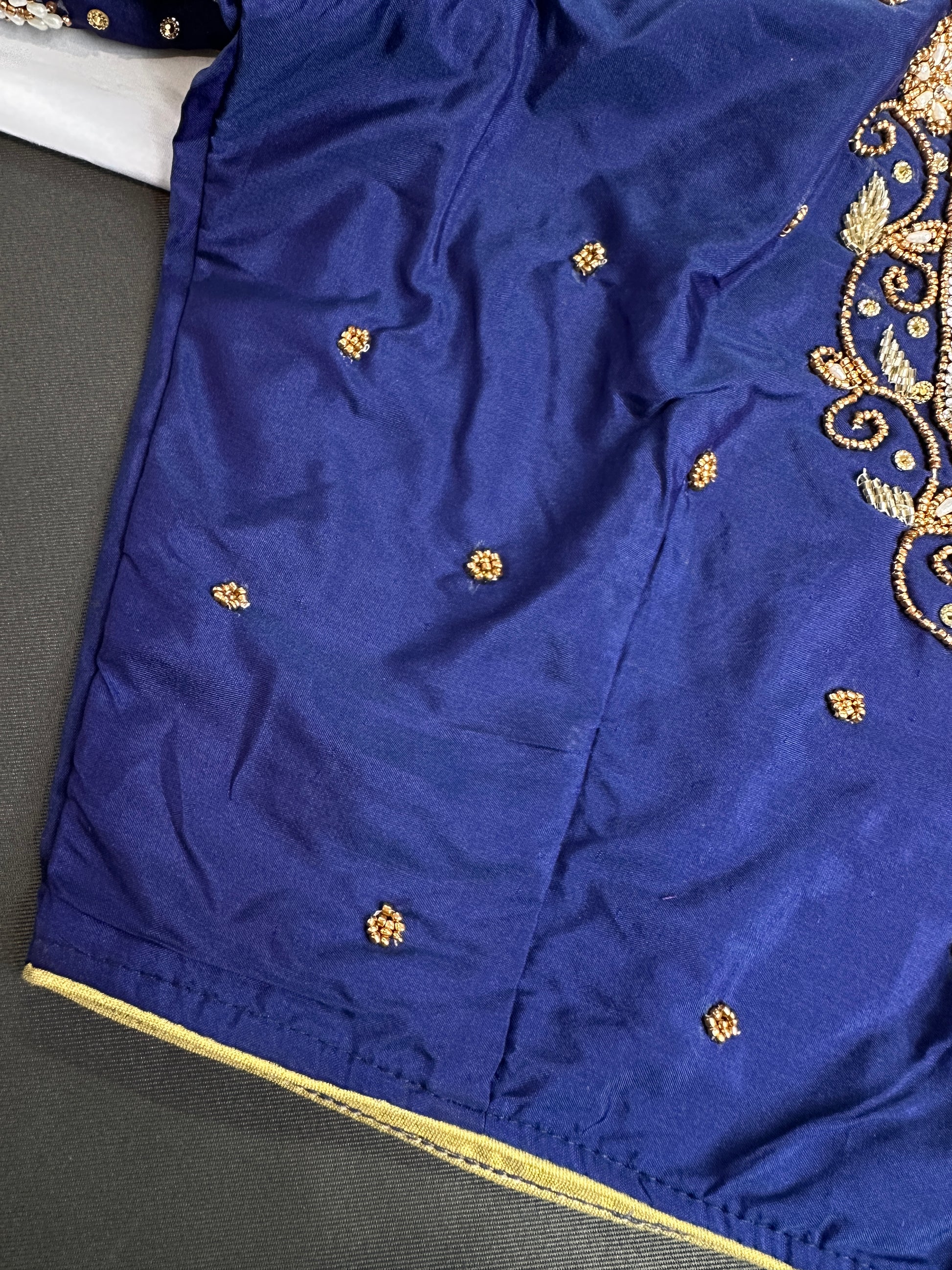 Blue Silk Maggam Aari Work Blouse - 