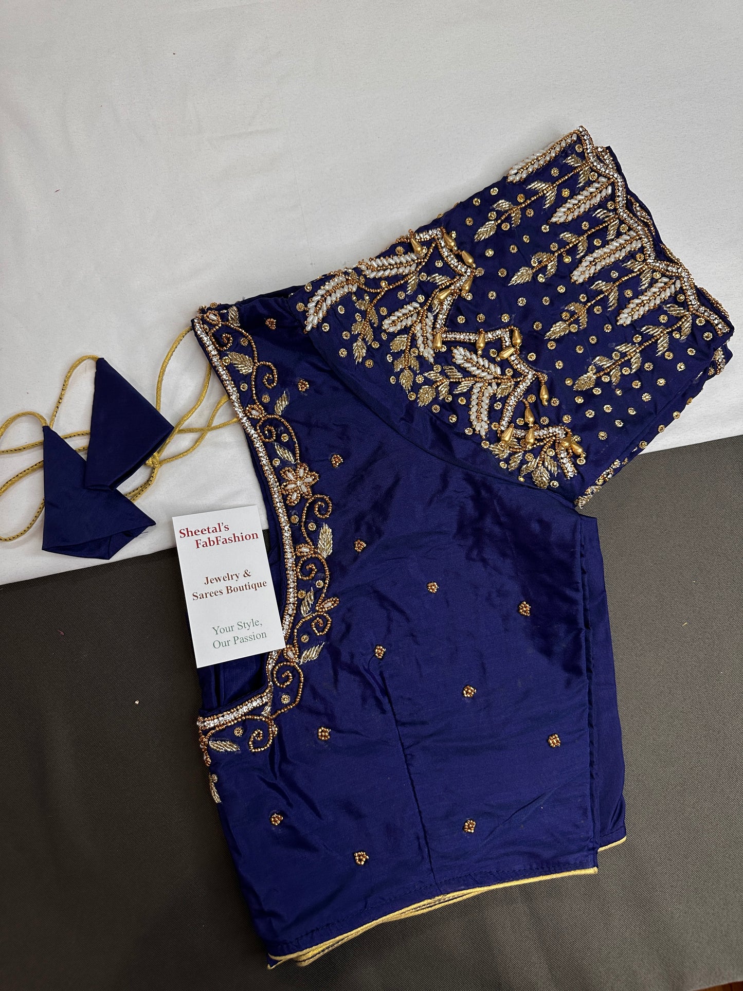 Blue Silk Maggam Aari Work Blouse - 