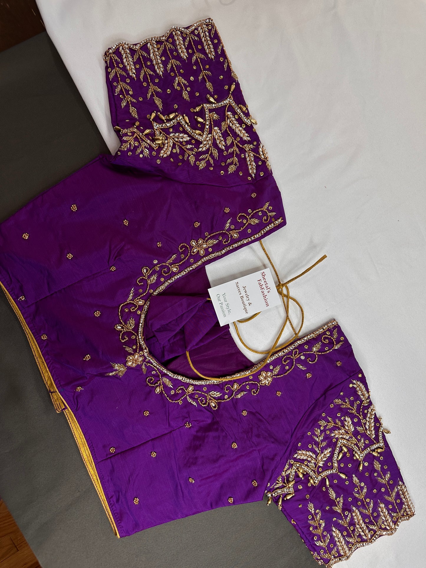 Purple Silk Maggam Aari Work Blouse - 