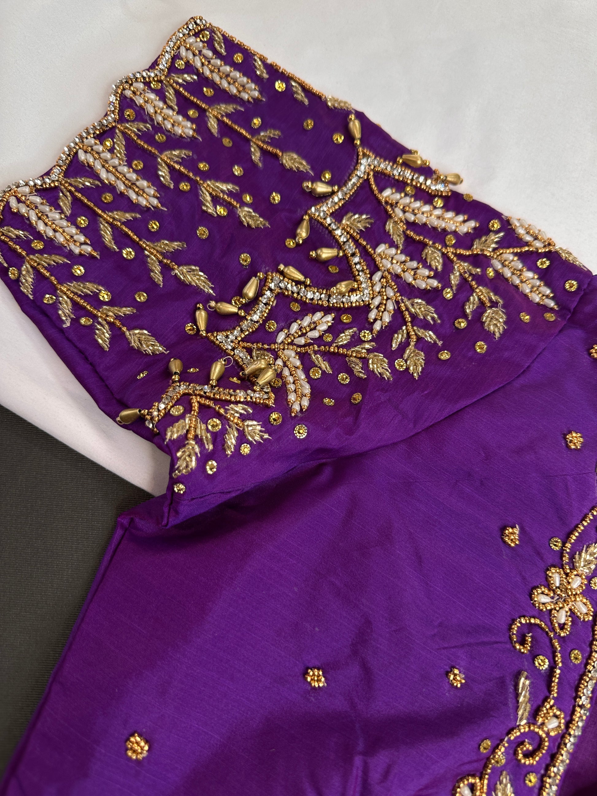 Purple Silk Maggam Aari Work Blouse - 