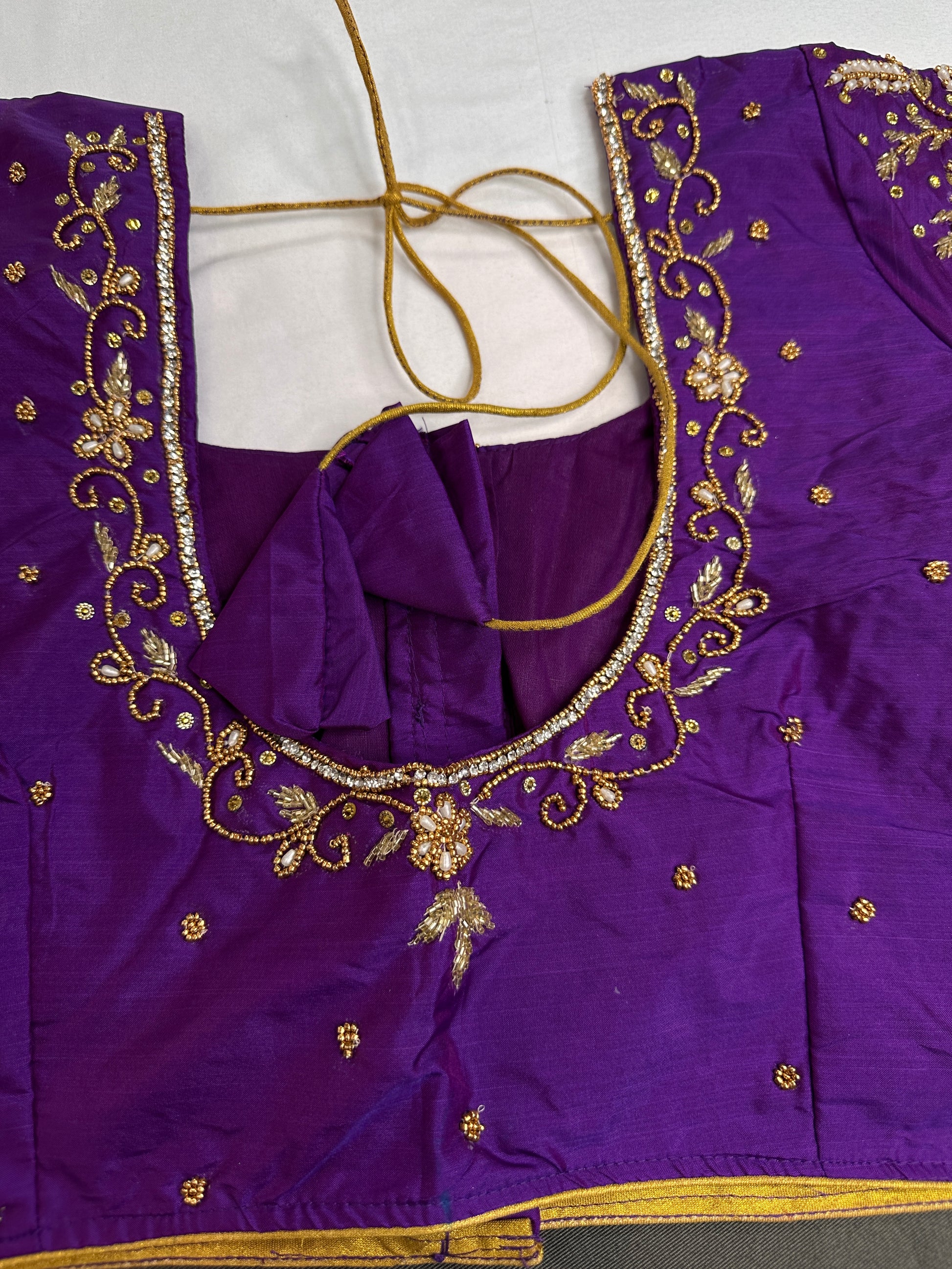 Purple Silk Maggam Aari Work Blouse - 