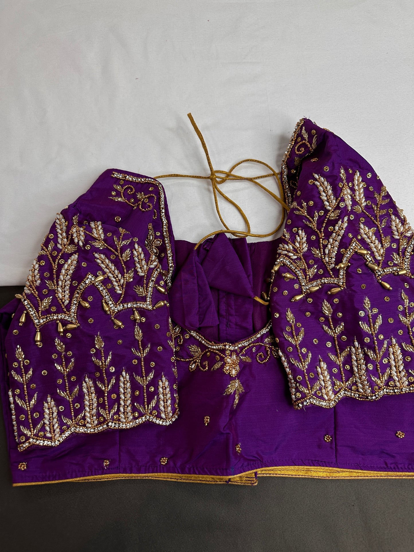 Purple Silk Maggam Aari Work Blouse - 