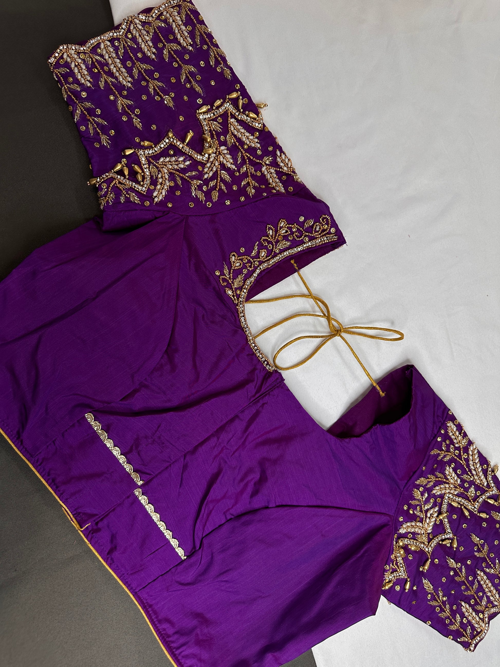 Purple Silk Maggam Aari Work Blouse - 