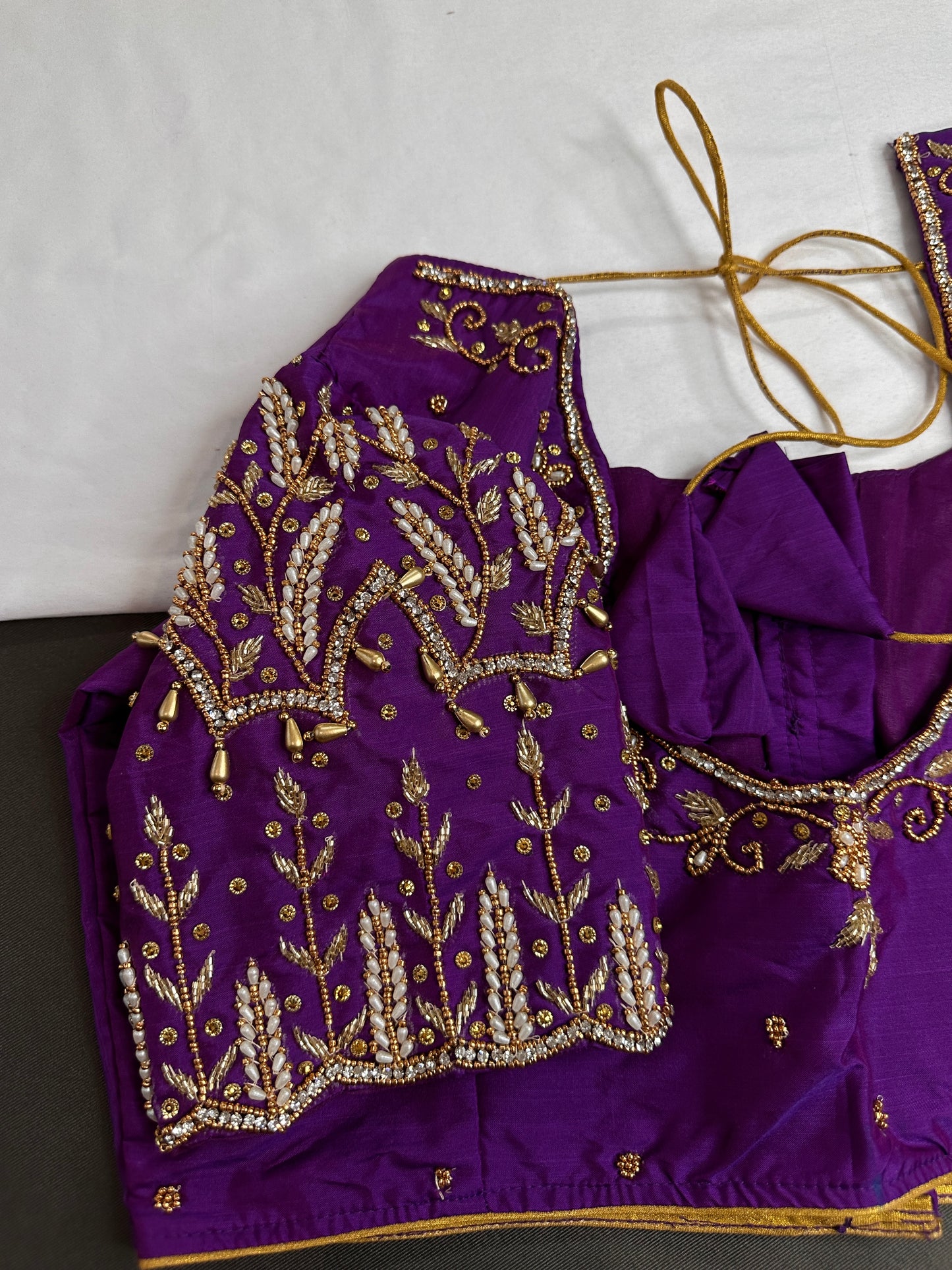 Purple Silk Maggam Aari Work Blouse - 